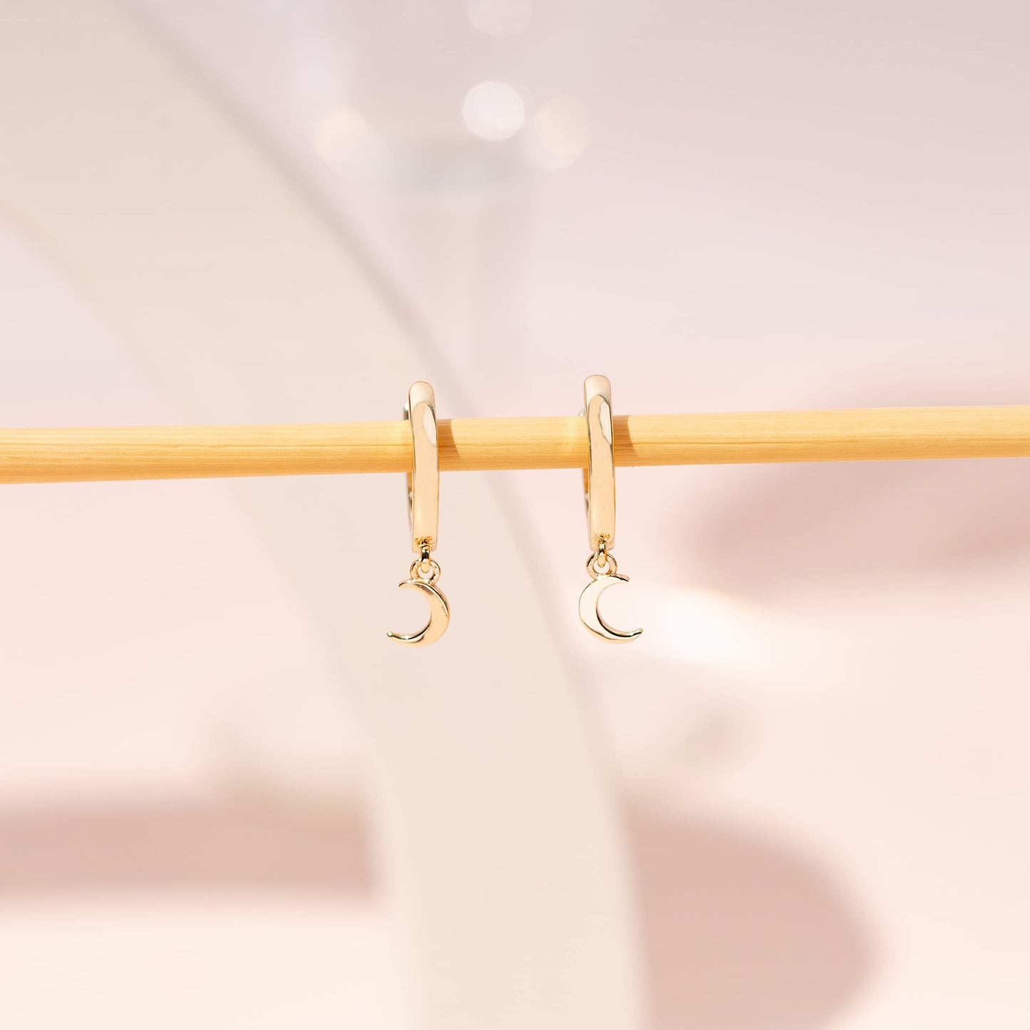 PAVOI 14K Yellow Gold Plated 925 Sterling Silver Post Celestial Dangle Huggie Hoop Earrings For Women - Trendy Moon Hoop Earrings - Small Hinged Huggies
