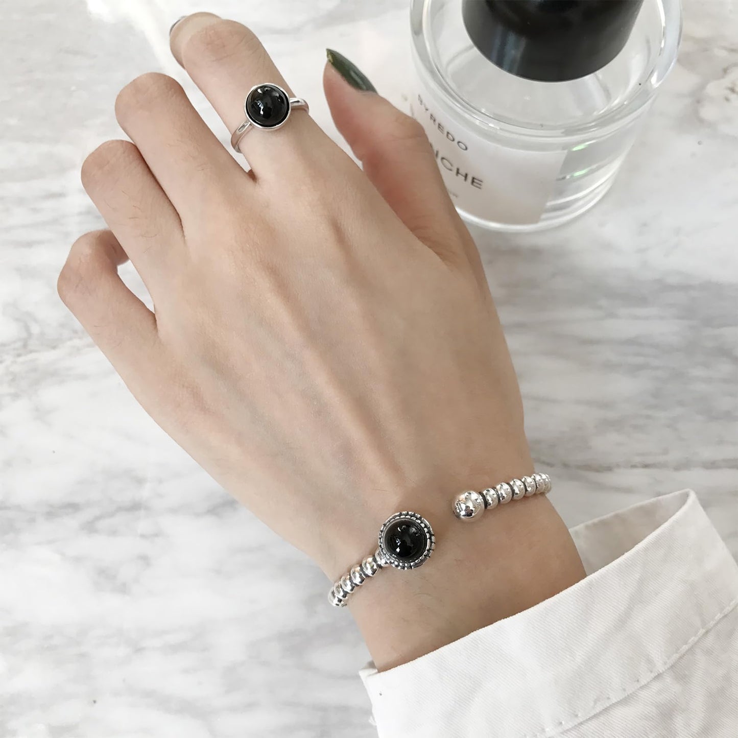 Handmade 925 Sterling Silver Bangle Bracelets For Women Natural Obsidian Bangle Bracelets Open Adjustable Cuff Bangles For Women Nature Stone Bangles Vintage Statement Cuff Bangles Jewelry Gifts