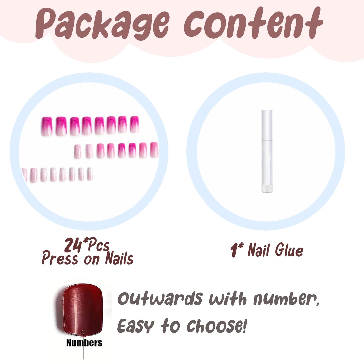 BABALAL Square Press on Nails Medium Fake Nails Purple Pink French Tip Glue on Nails 24Pcs Glossy Squoval Acrylic Nails Artificial Nails for Women and Girls