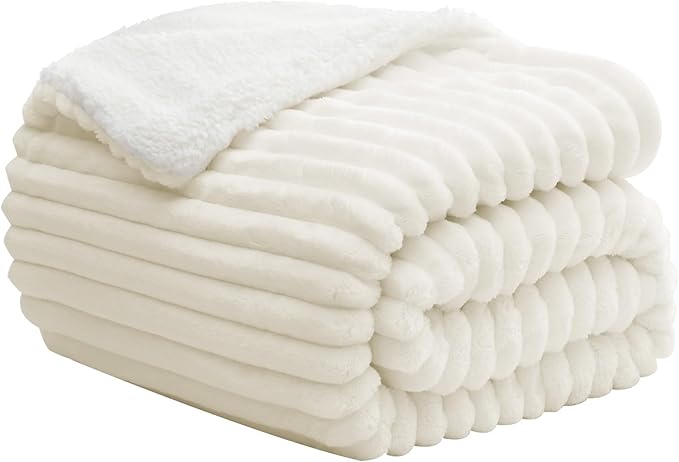 INFIIXSO Sherpa Throw Blanket for Couch - Super Soft & Warm Striped Fleece Blanket, Cozy Plush Fluffy Blanket All Season Use (Cream, 60x80 Inches)