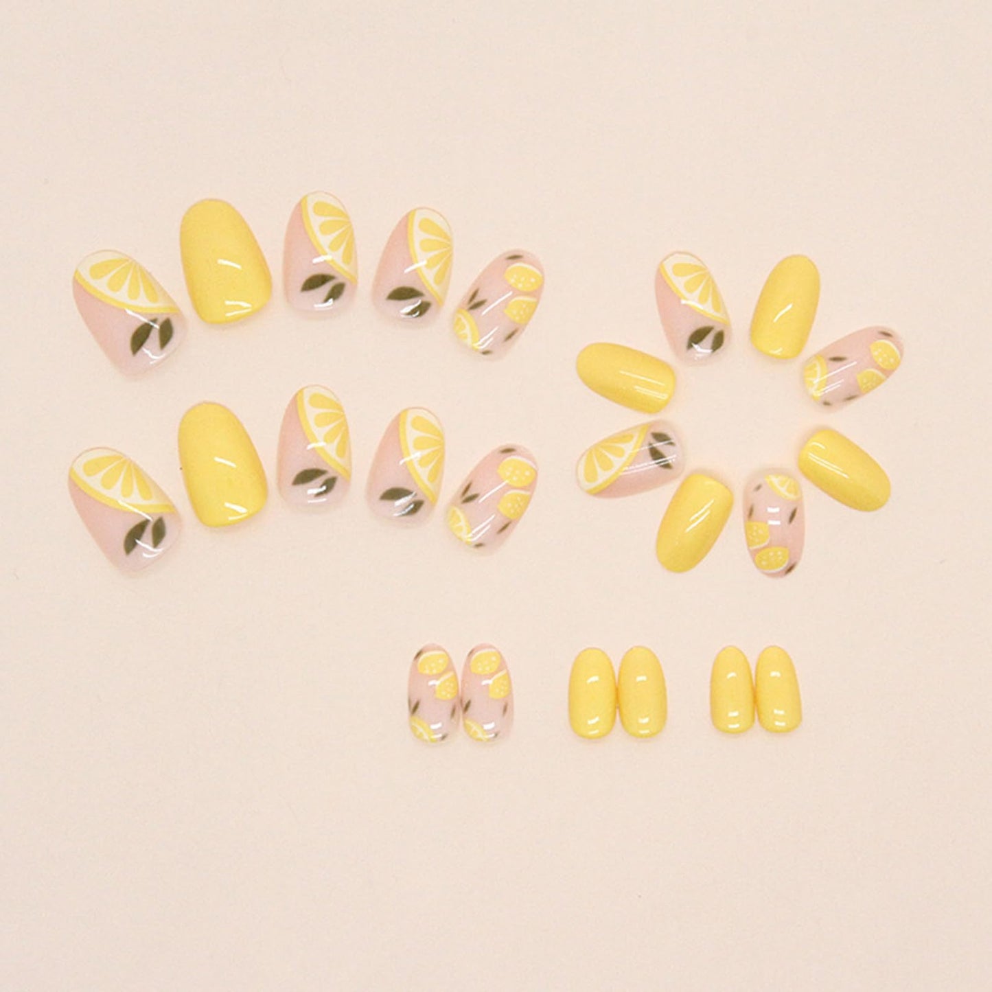 Acrylic Press on Nails Short Round Fake Nails with Lemon Designs Cute Nails Press ons Glossy Glue on Nails Artificial False Nails Yellow Full Cover Stick on Nails for Women 30Pcs