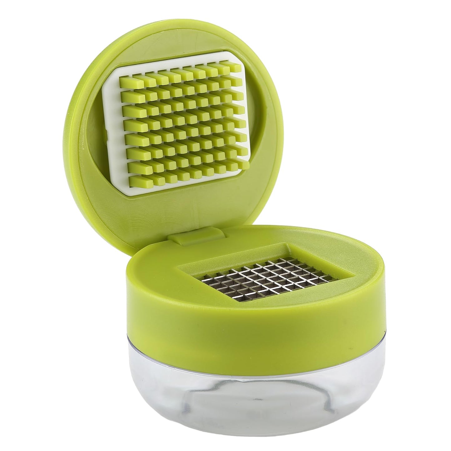 DOSMAMZ 2PCS Garlic Presses, Garlic Chopper, Stainless Steel Blades Cutter, Crusher, Mincer, and Storage Container - Includes 2PCS mini Brushes - Suitable for both Home and Camping – (Green)