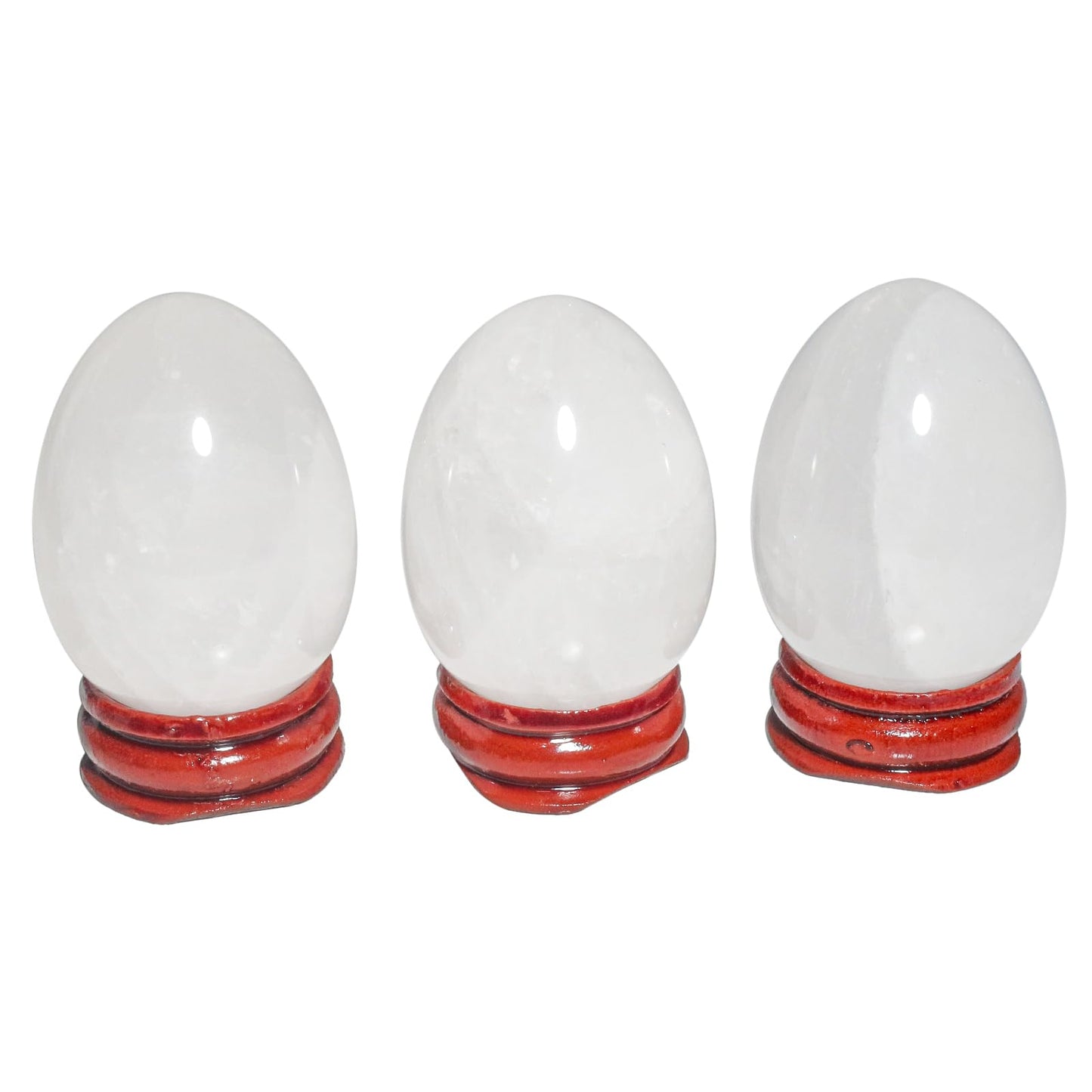 Casaper 2" Natural Rock Quartz Egg with Wood Stand for Home Decoration, Polished Crystal Pocket Palm Sphere Fengshui Figurines Healing Reiki