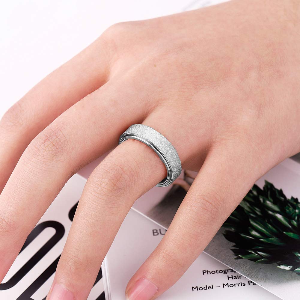 OreilleStar Anxiety Ring for Women Men Fidget Spinner Thumb Ring Titanium Stainless Steel Size 9 Width 6MM Silver Hand Polished