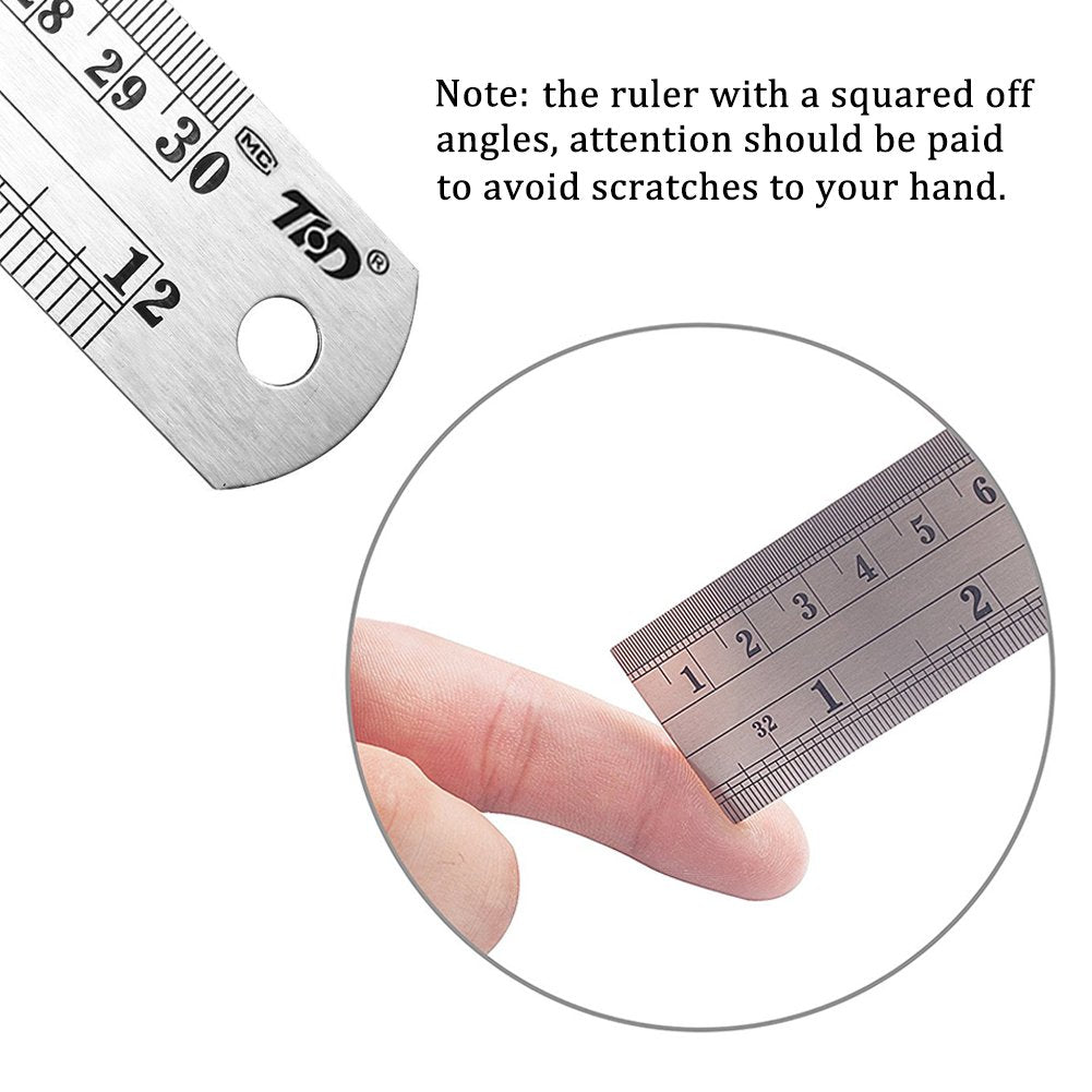 ZZTX Classic 12 Inch Stainless Steel Ruler Set of 6, Heavy Duty, Straight Edge, Non-Bendable, Rust & Corrosion Resistant