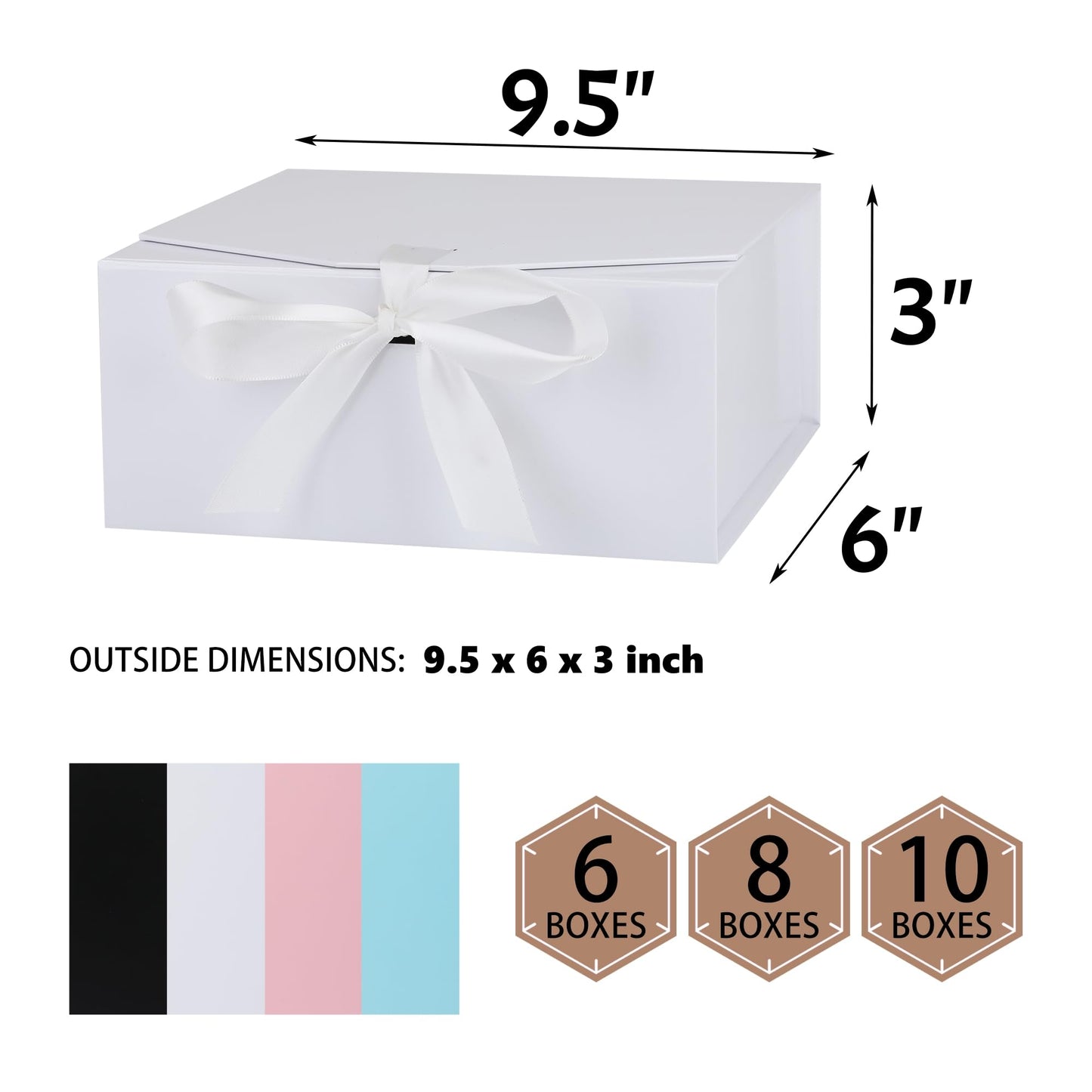 OEMVALATY 8-Pack Gift Boxes,9.5x6x3 Inch Magnetic Gift Boxes with Lids for Presents,White with Ribbon, Bridesmaid Proposal Box for Wedding, Storage, Birthday
