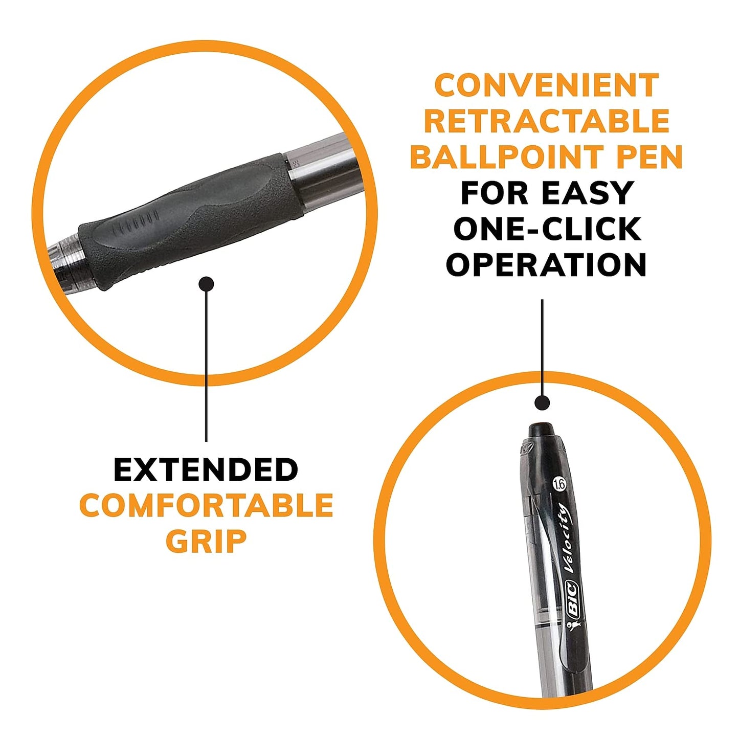 BIC VLGB11BK Velocity Retractable Ballpoint Pen, Black Ink, 1.6mm, Bold, Dozen