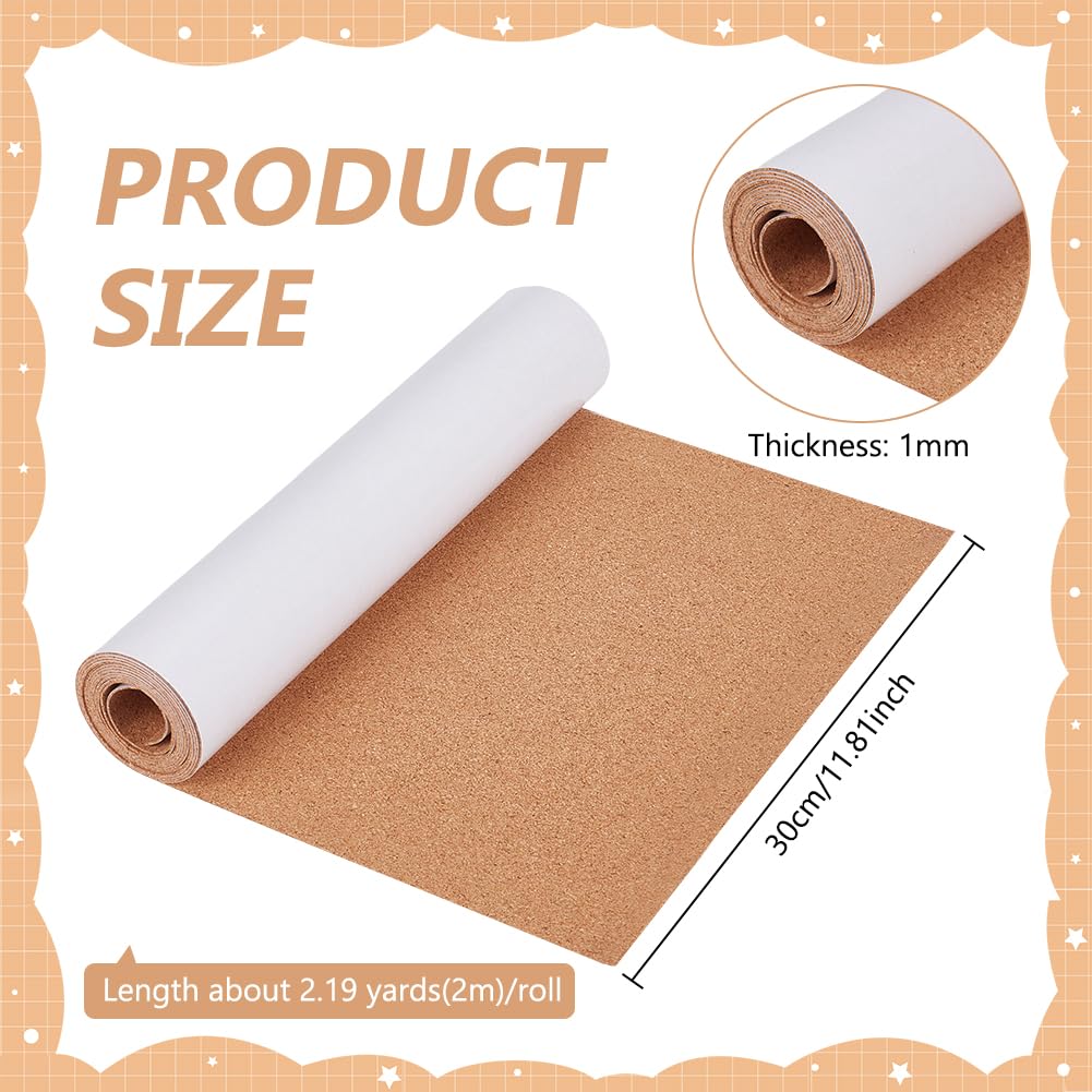 BENECREAT 11.8x78.7 inch Self-Adhesive Cork Roll, 1mm Thick Cork Mat with Strong Adhesive-Backed for Wall Decoration, Party and DIY Crafts