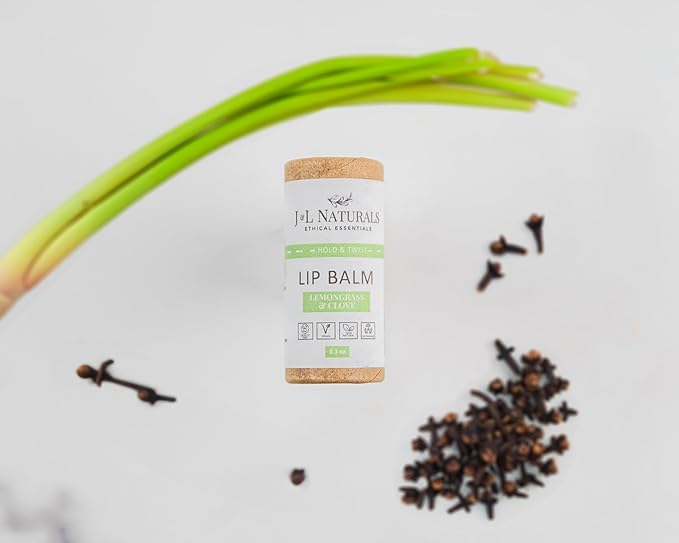 J&L Naturals Sustainable Lip Balm | Organic Ingredients, 100% Natural, Eco-Friendly | Cruelty Free, Vegan, Paraben Free, Silicone Free (Lemongrass & Clove, 2-Piece Duo)