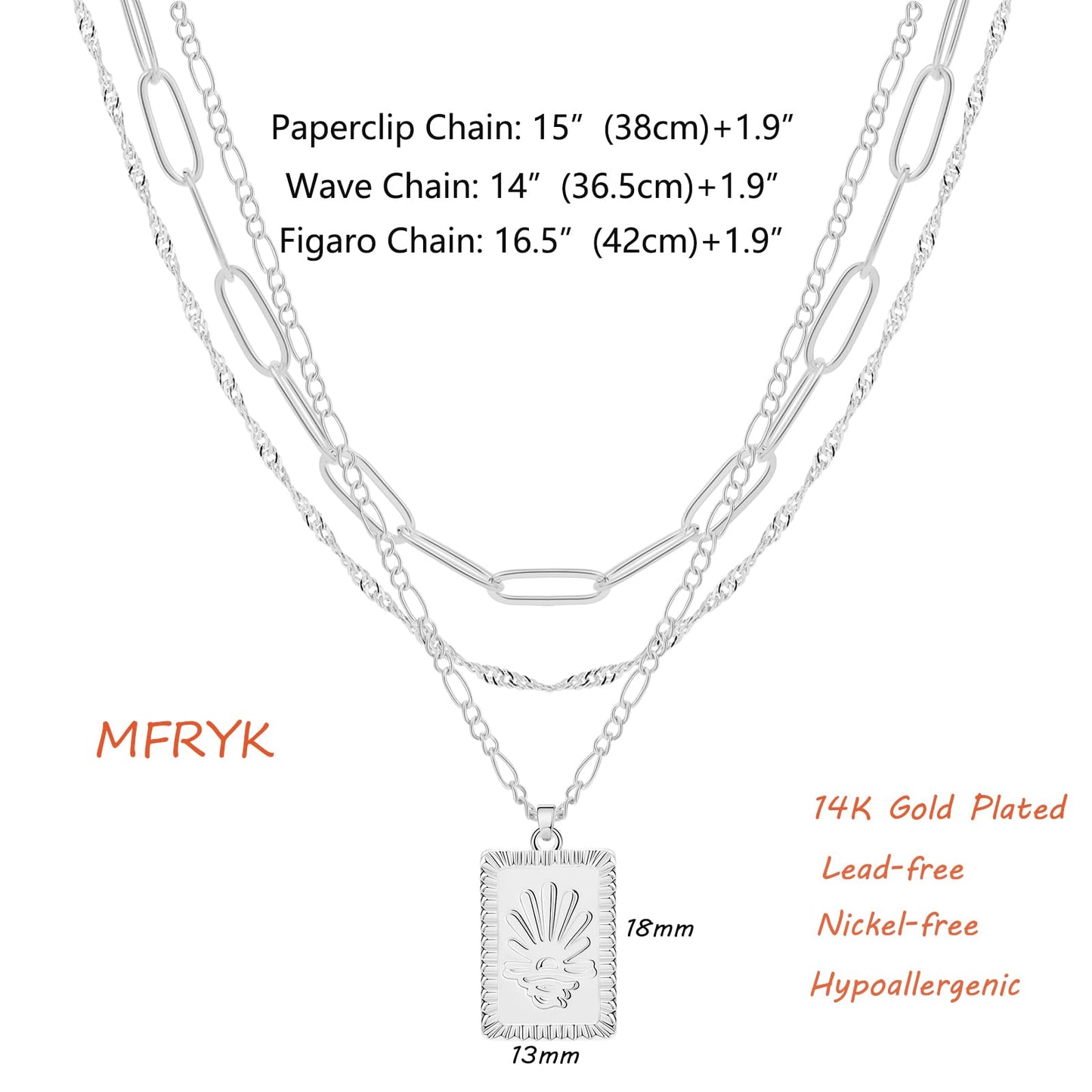 MFRYK Gold Necklaces Stack For Women,14K Gold Plated Simple Layered Choker Necklaces,Stackable Multilayer Gold Small Square Pendant Box Paperclip Chain Layered Necklaces Set Jewelry Gift for Women