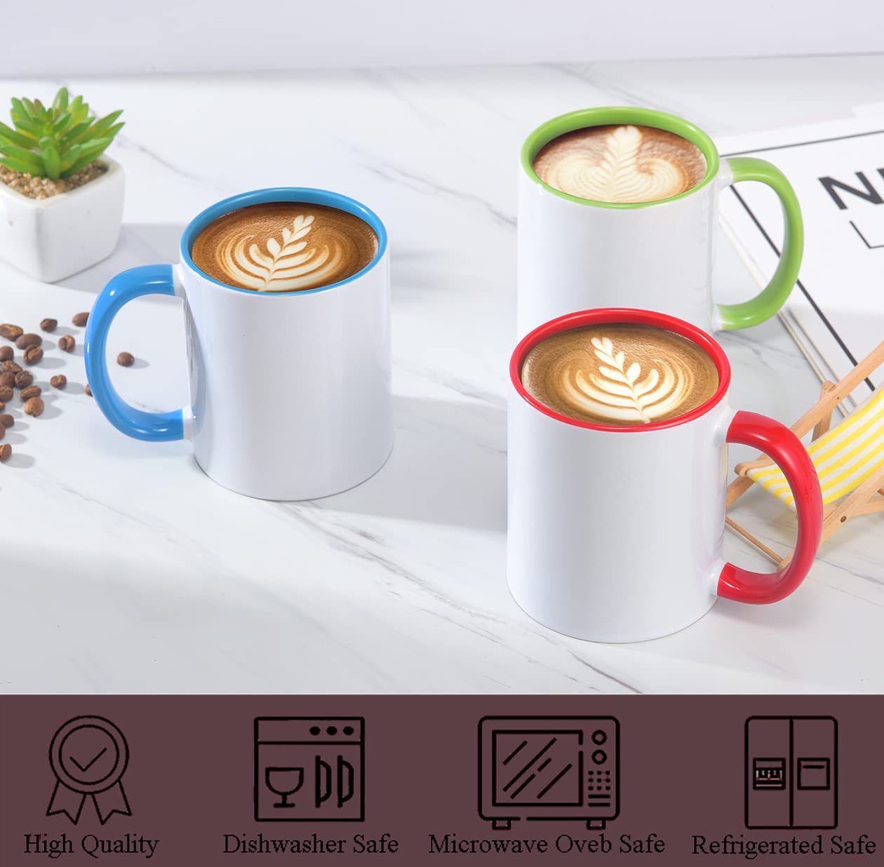 ABBSH Ceramic Sublimation Mugs, 11oz, 12Pack, Assorted Colors, Microwave Safe, Dishwasher Safe
