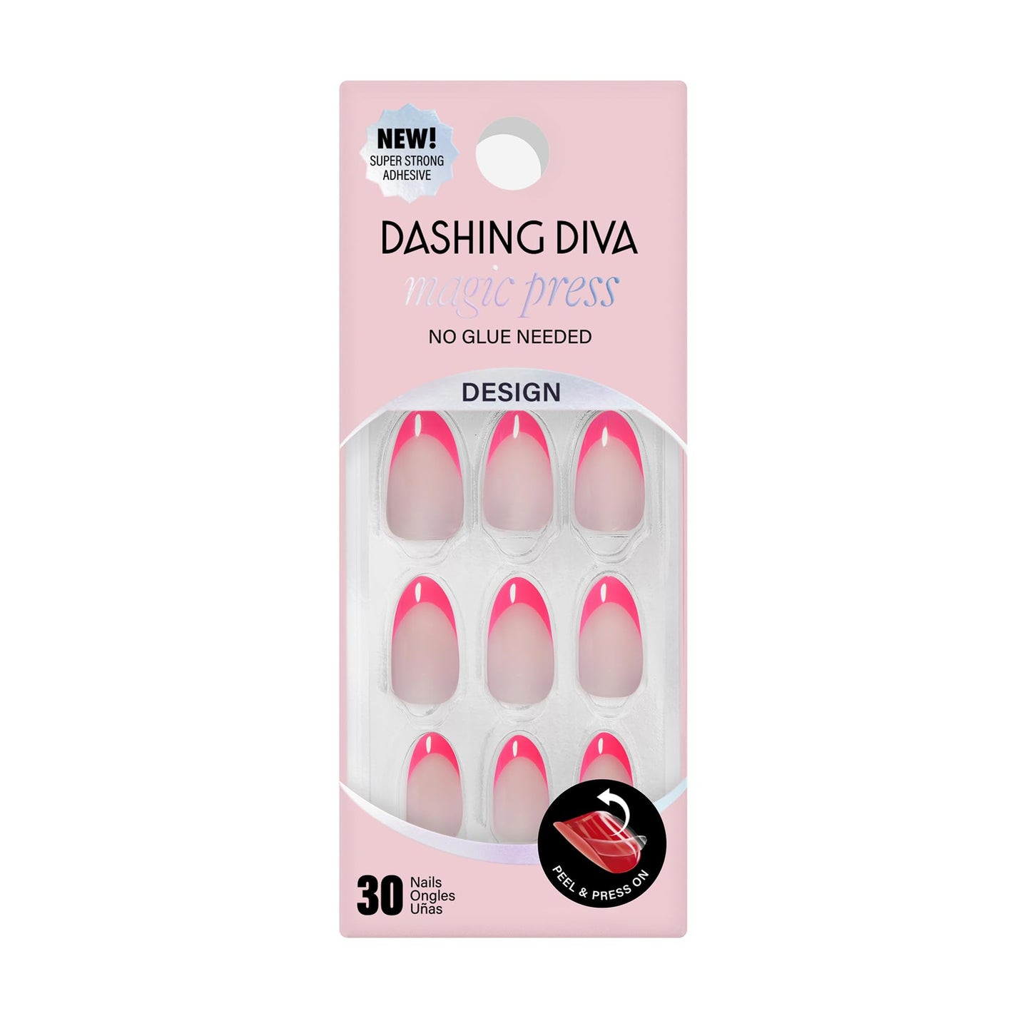 Dashing Diva Magic Press Nail Set - Big Ego - Long Almond Press On Nails - Long Lasting Gel - Lasts Up to 10 Days - Summer Gel Set - 4-Piece Manicure Kit with 30 Nails