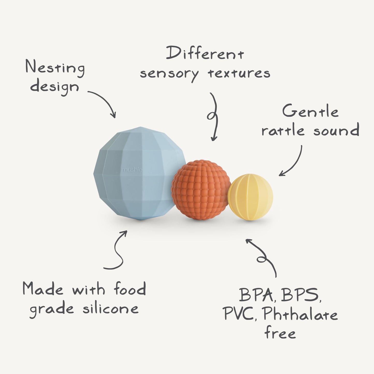 mushie Silicone Nesting Spheres Sensory Toy (Powder Blue) | Pack of 3