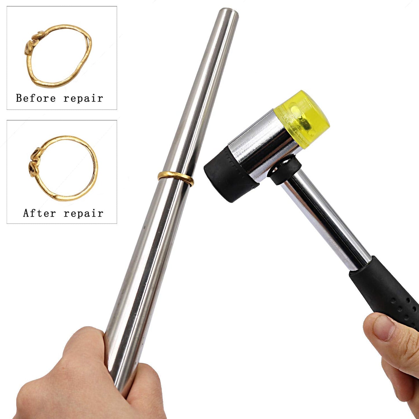 Ring Sizer Measuring Tool Kit, 27 PCS Metal Ring Gauge Set with Rubber Jewelry Hammer, Ring Mandrel & Measuring Stick, US Sizes 0-13, Ring Shaper for Jewelry Making, Repair & Wire Wrapping