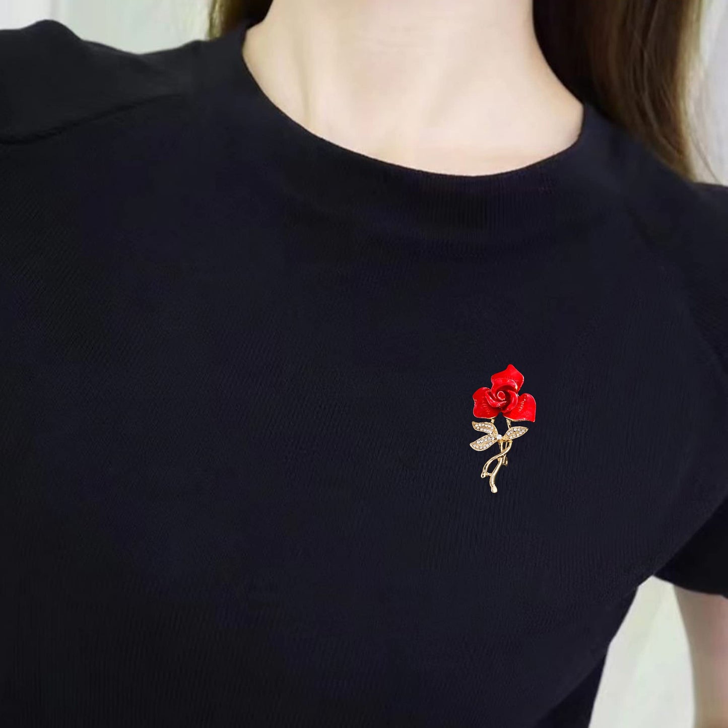 Seakuur Floral Elegant Red Rose Shape Brooch Pin for Women Mothers Day Accessory (D)