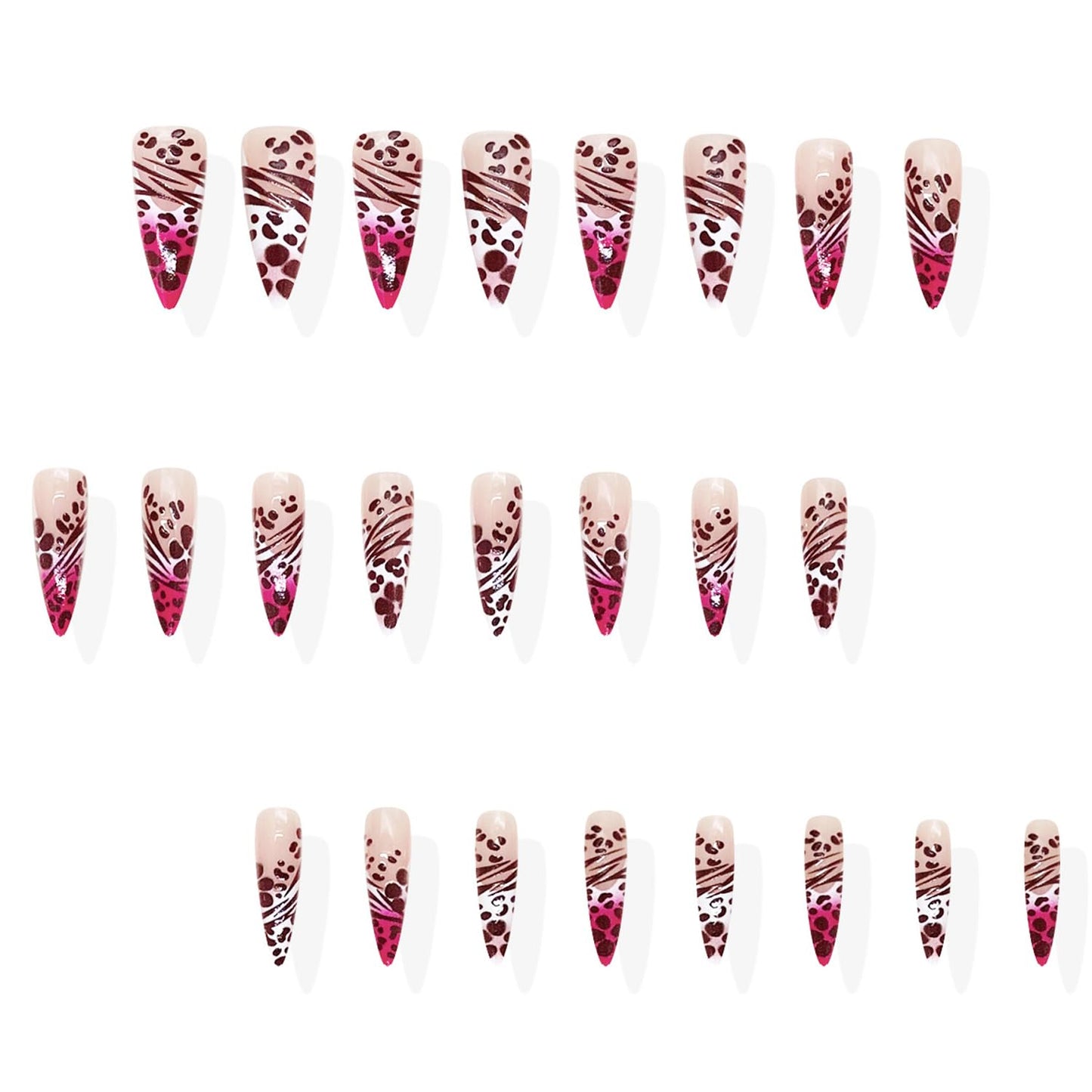 Stiletto Press On Nails Long Fake Nails Leopard Print With Gradient Design French Tip False Nails Full Cover Artificial Glossy Acrylic Nail Reusable Stick On Nail For Women Manicure Art 24pcs