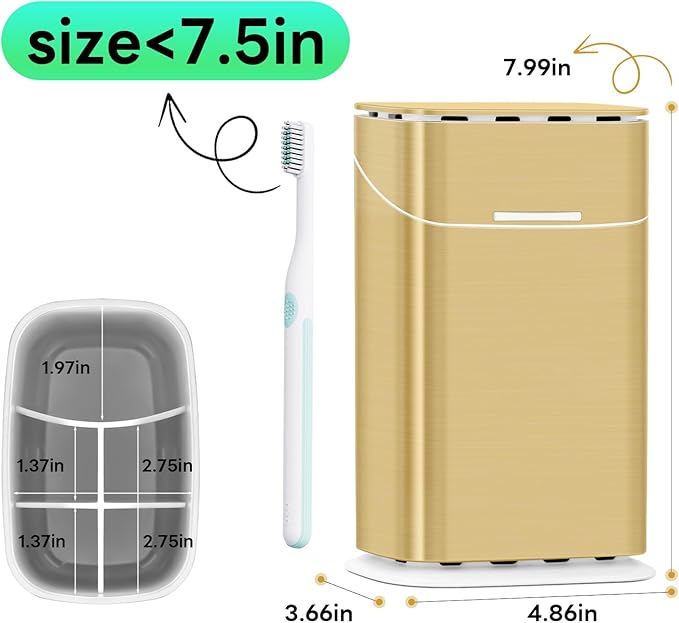 Toothbrush Holder with Cover - 5 Slots Toothbrush Holders for bathrooms, Detachable Bathroom Caddy Organizers and Storage Kids Tooth Brush and Toothpaste Holde, Gold
