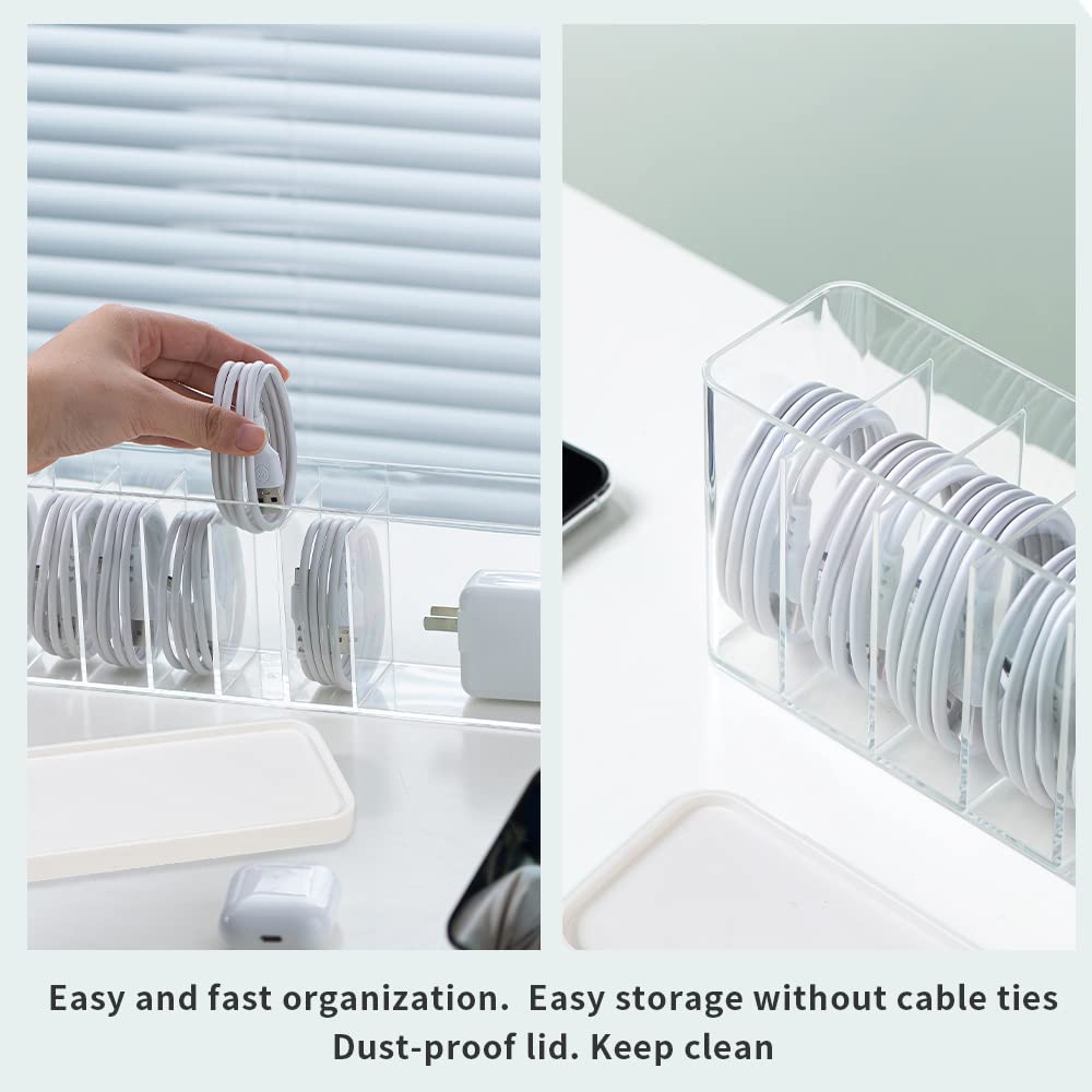 Nkocvew Charger Cable Cord Storage Organizer Box - 3 Pack With Lid - Easy Storage Without Cable Ties