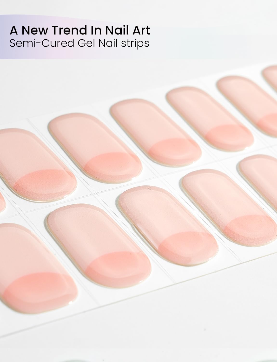 Oauee Semi Cured Gel Nail Strips | Built-In Gel Top Coat | UV Light Required | Salon Quality, Easy Application And Removal (Pink Elegance）