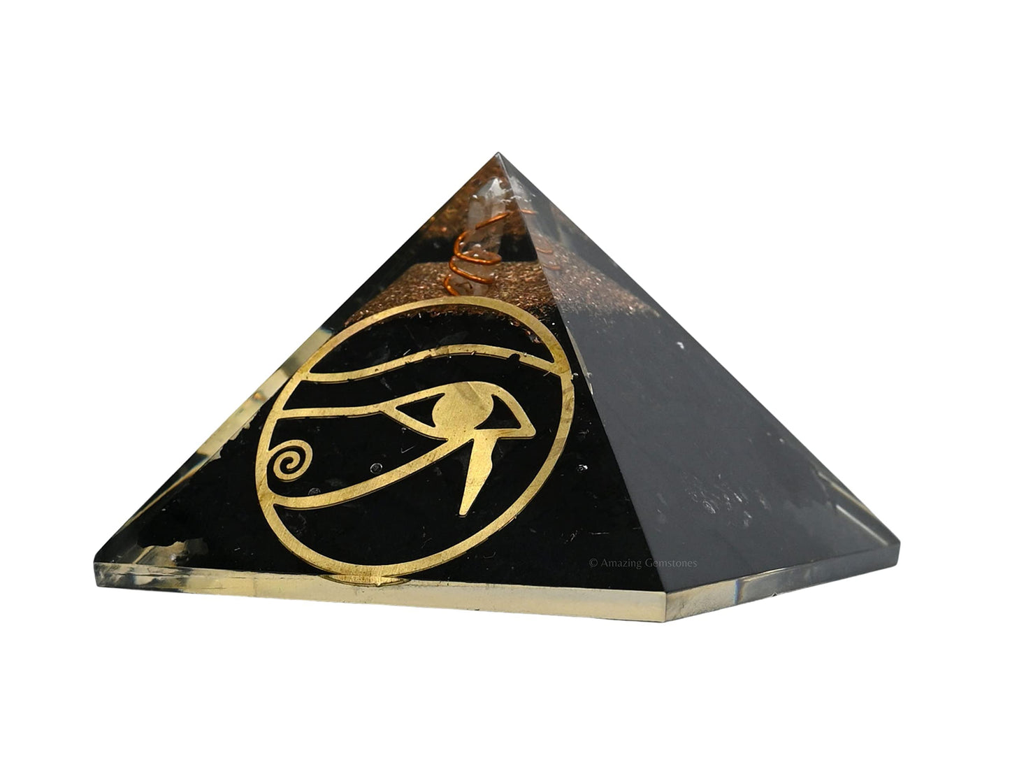 Amazing Gemstone Large Black Tourmaline Orgonite Pyramid | Eye of Ra Organ Pyramid for Positive Energy Healing