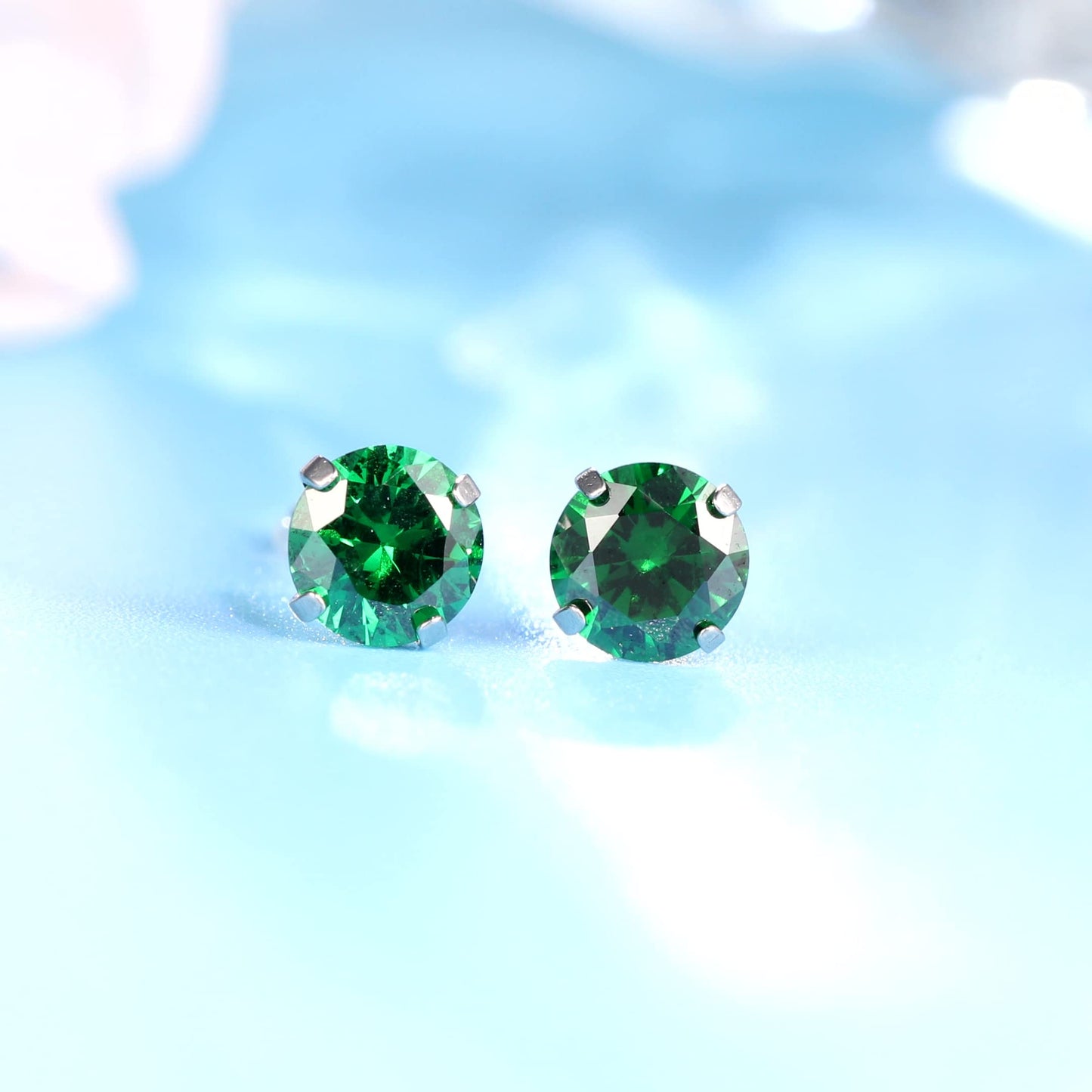 Limerencia Hypoallergenic G23 Titanium Earrings, F136 Implant Grade Pure Titanium, Suitable for Sensitive Ears with Birthstone Crystals CZ Simulated Diamonds (Green)