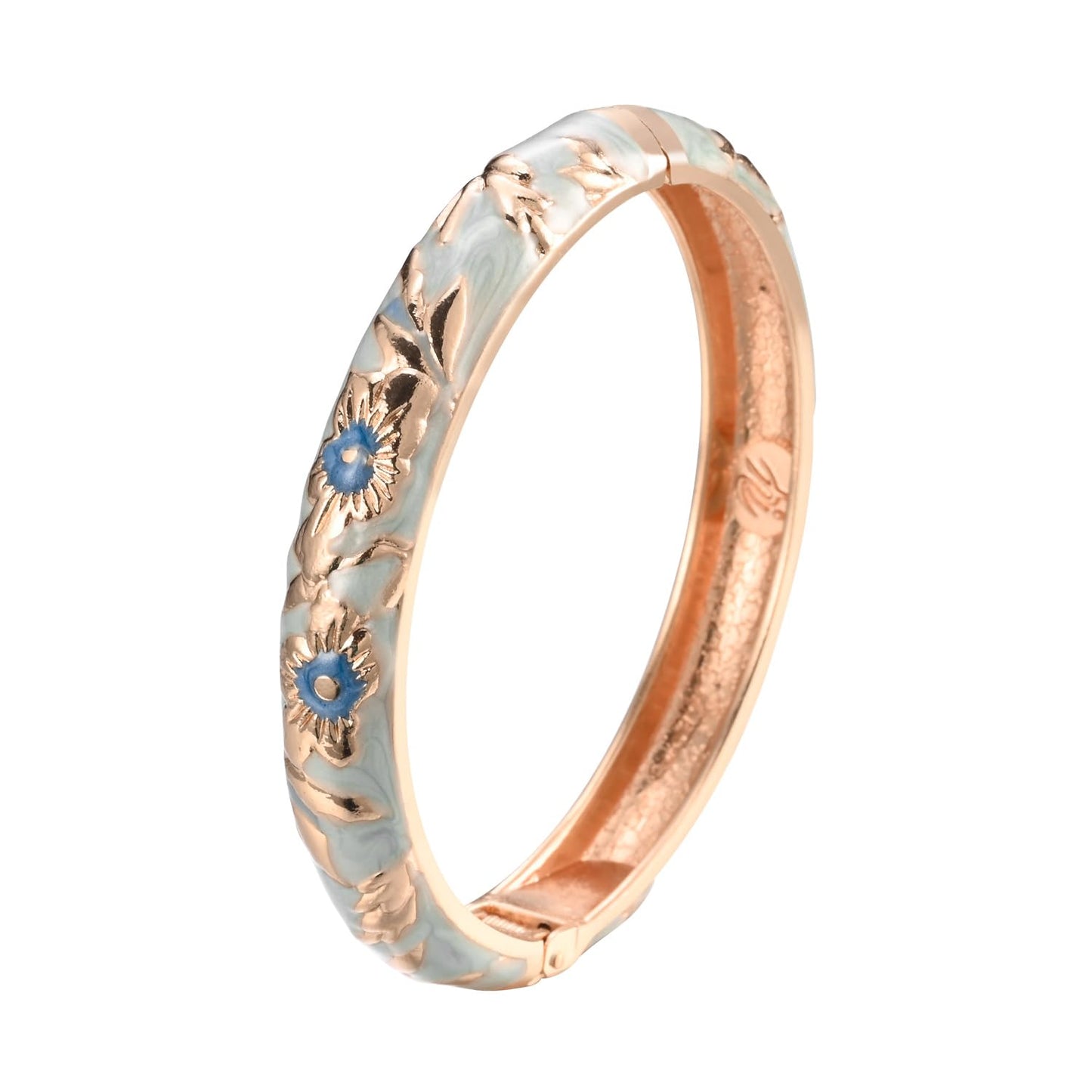UJOY Enamel Flower Bracelet Colors Rose Plated Spring Cuff Bangle Cloisonne Jewelry for Women 55A103 Light Blue