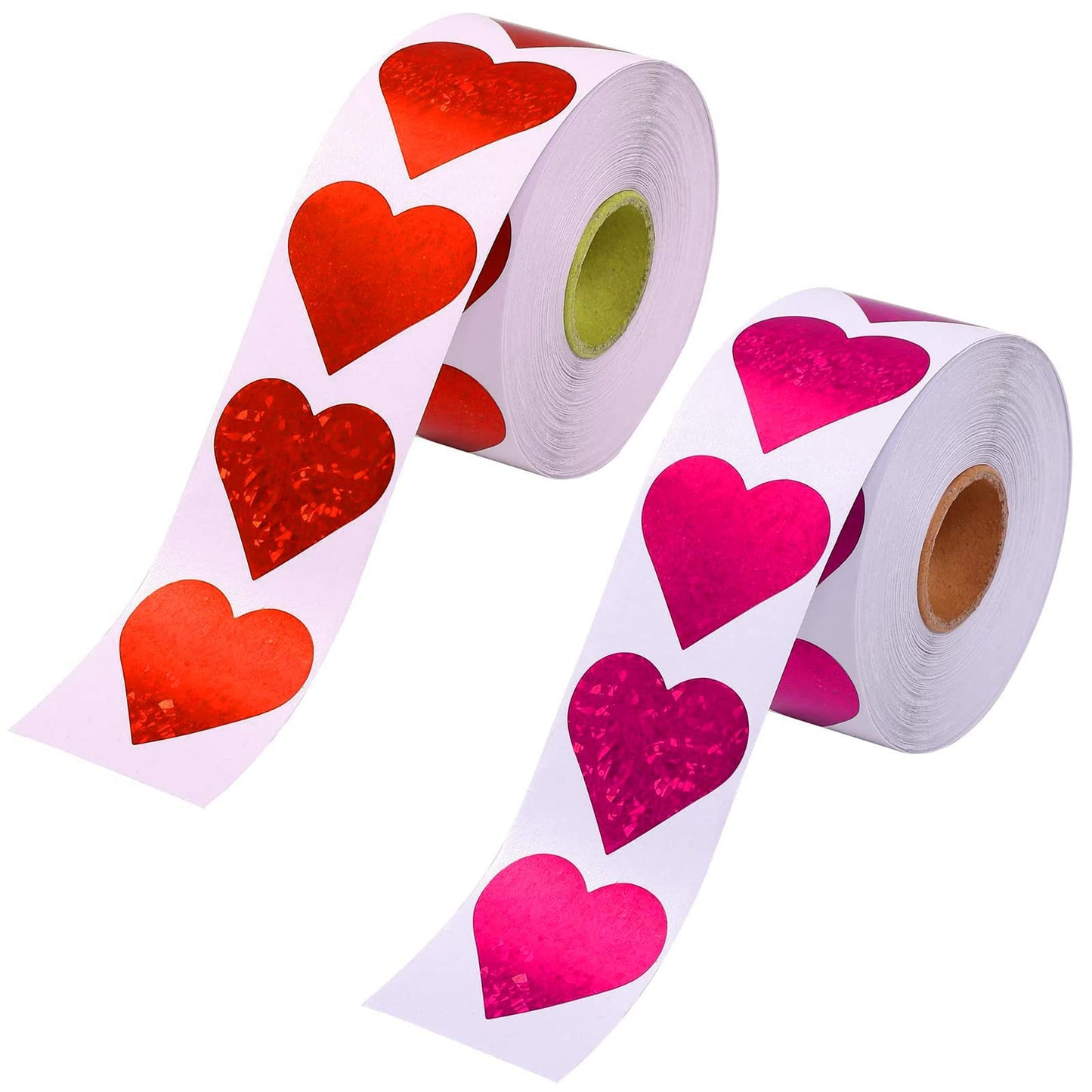 1.5" Glitter Red Heart Stickers and 1.5" Glitter Pink Heart Stickers, 2 Roll 1000 Piece