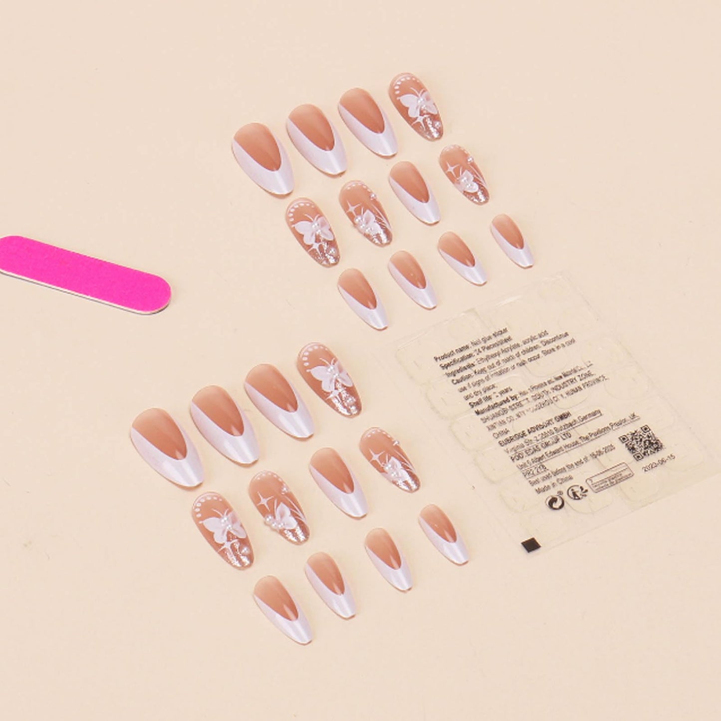 Hkanlre Almond Press on Nails White Medium Fake Nails Tips Full Cover False Flower Nails for Women and Girls 24PCS