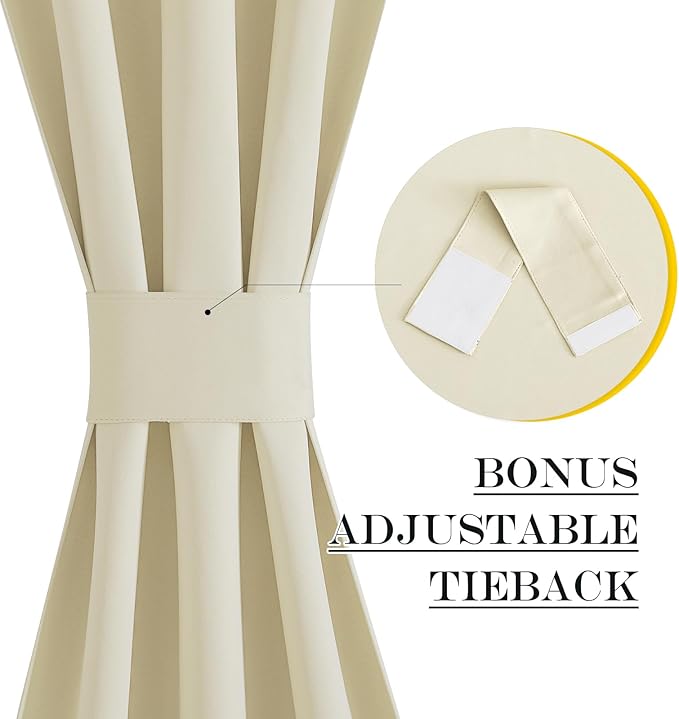 NICETOWN Sidelight Door Curtains - Thermal Insulated Blackout Front French Window Curtains for Small Shade for Side Patio Glass Door, Light Beige, W36 x L64 inch, 1 Panel