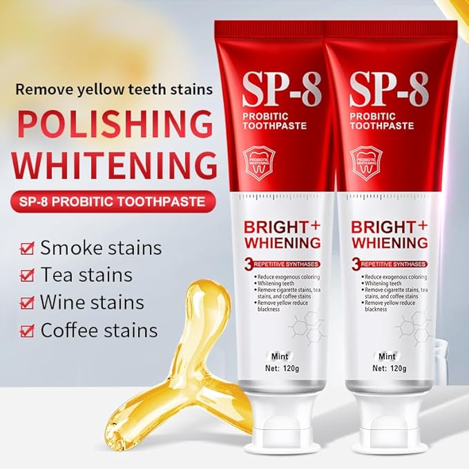 SP-8 Probiotics Whitening Toothpaste - Probiotics for Teeth Whitening and Gum Health - Enamel-Safe, Fluoride-Free, Double Mint Flavor,Fresh Breath-2pcs