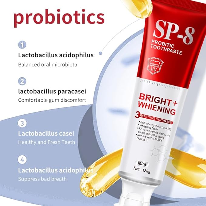 SP-8 Probiotics Whitening Toothpaste - Probiotics for Teeth Whitening and Gum Health - Enamel-Safe, Fluoride-Free, Double Mint Flavor,Fresh Breath-2pcs