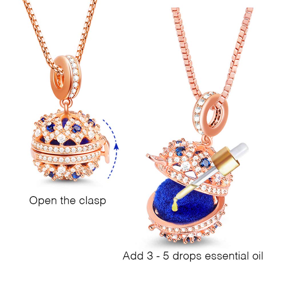 GNOCE Aromatherapy Essential Oil Diffuser Necklace S925 Sterling Silver 18k Rose Gold Diffuser Necklace Locket Pendant Love Never Ends Christmas Jewelry Gift for Women