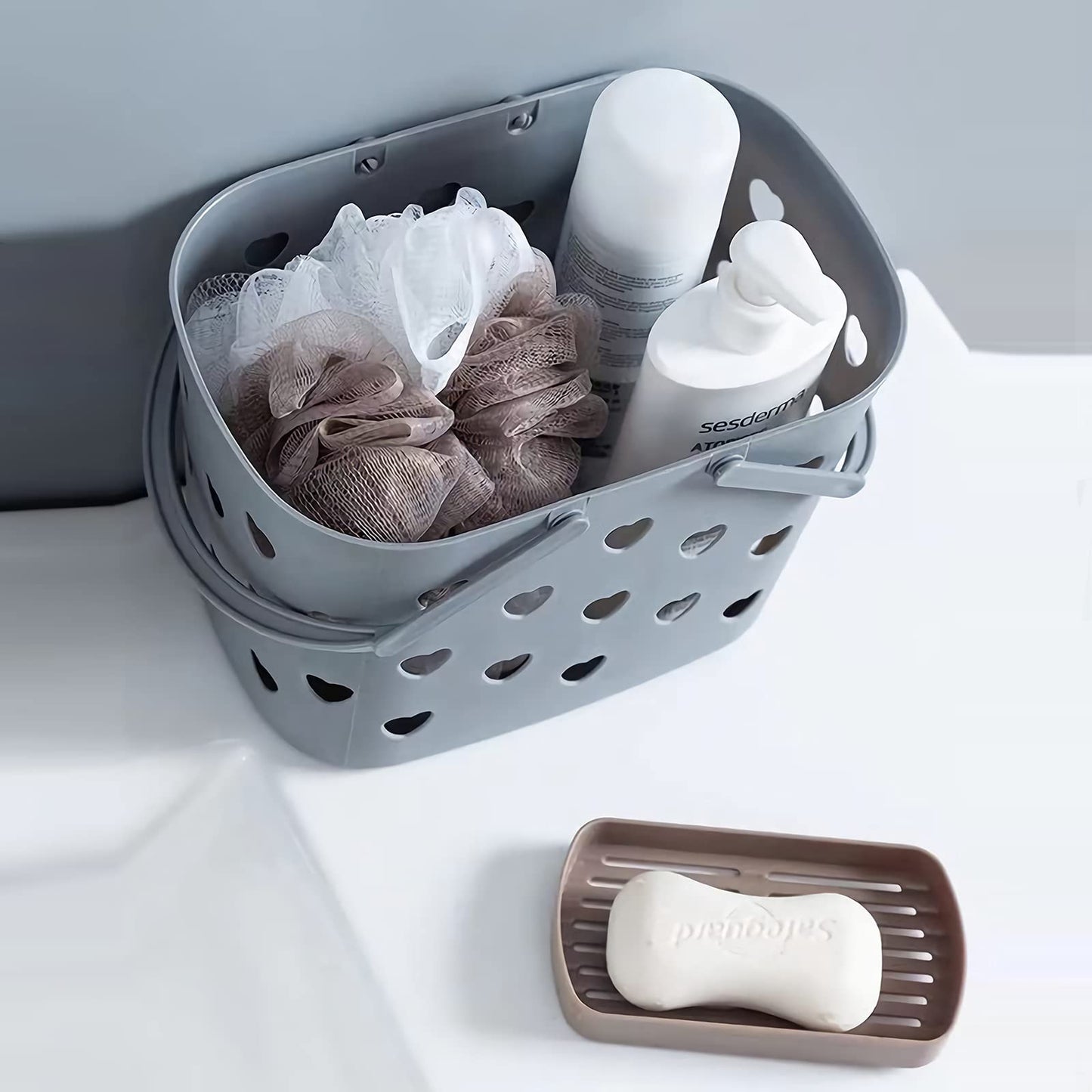 Anyoifax Portable Shower Caddy Tote Plastic Storage Basket with Handle Box Organizer Bin for Bathroom, College Dorm, Pantry, Kitchen, 2 Pack, Grey