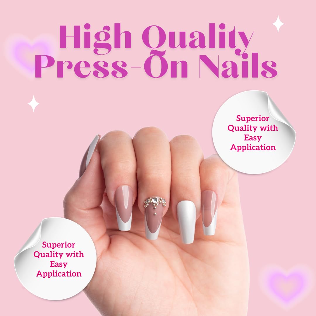 Keep It Classy French Tip Mauve/Silver, Press-On Nails Kit by Monyetta Shaw || Ballerina || Reusable, Vegan, Non-Toxic, Easy Application || One 24 Nail Kit