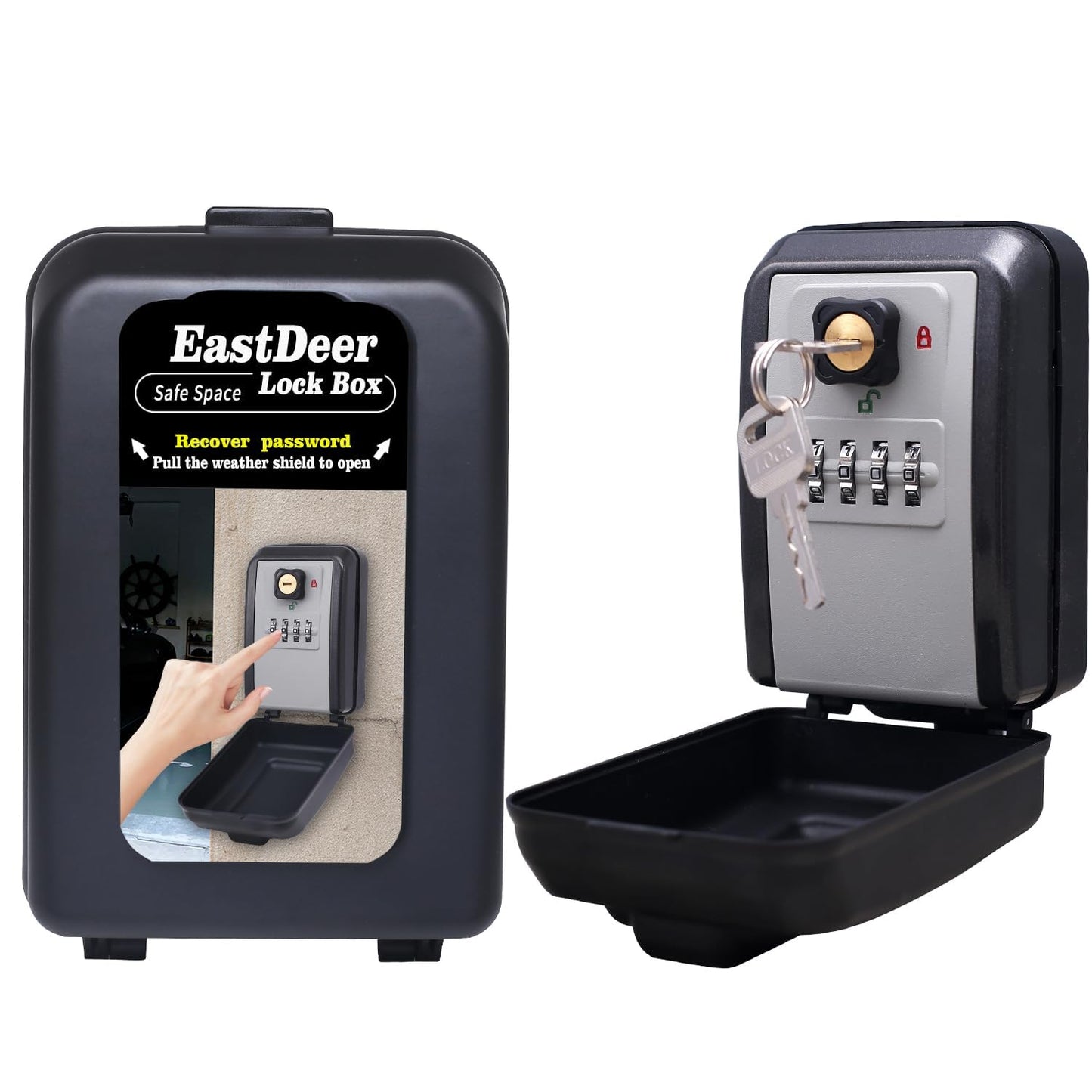 EASTDEER Wall Mount Key Lock Box Outdoor Key Lock Box with Resettable Combination Lock Boxes for keys Wall Mounted Key Safe Boxes for Outside, Garage, Home, Office