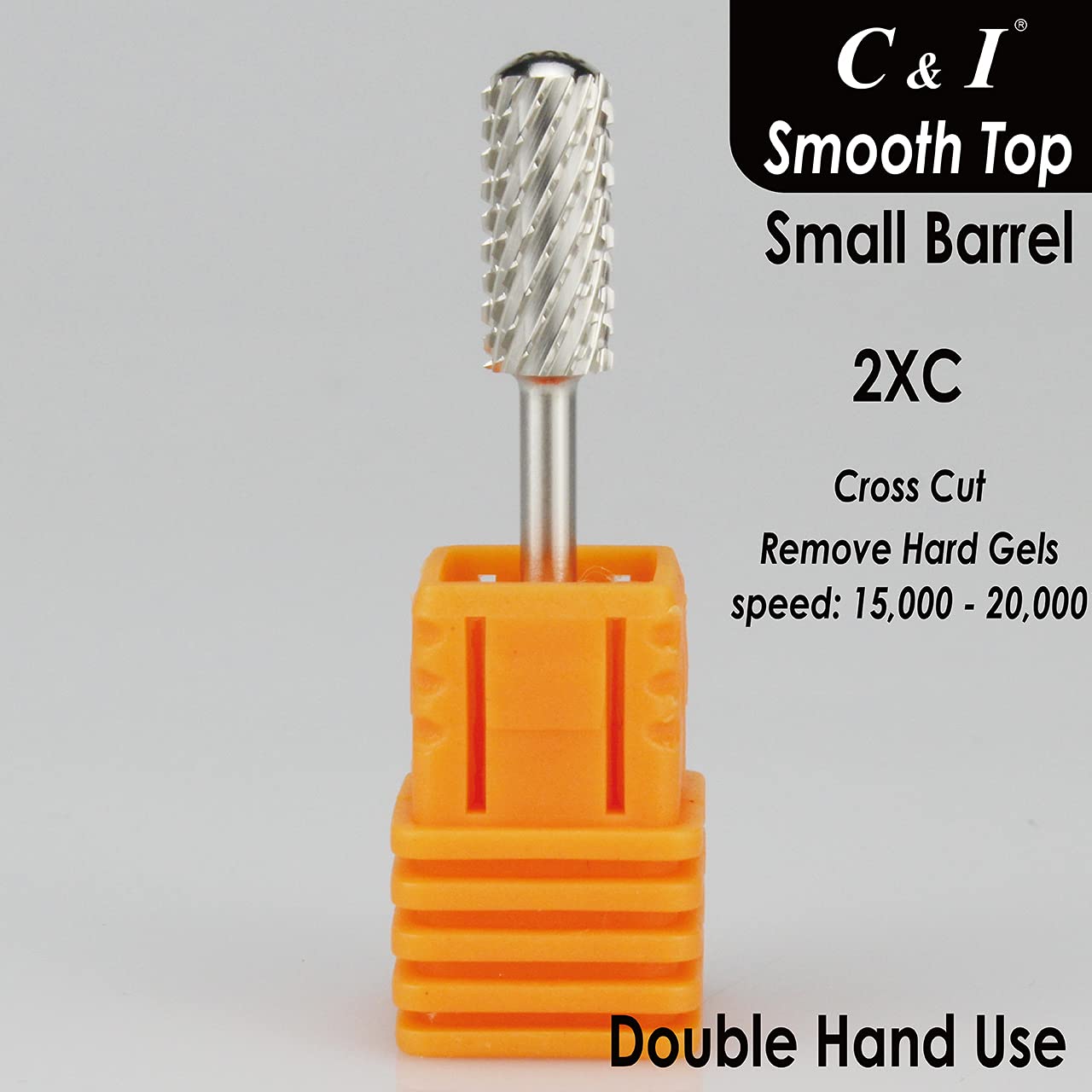 C & I Small Barrel Smooth Top Nail Drill Bit, Safety Round Top, Professional Electric File for Manicure Drill Machine, Remove Nail Gels, Acrylics, 3/32” (Double Coarse - 2XC)