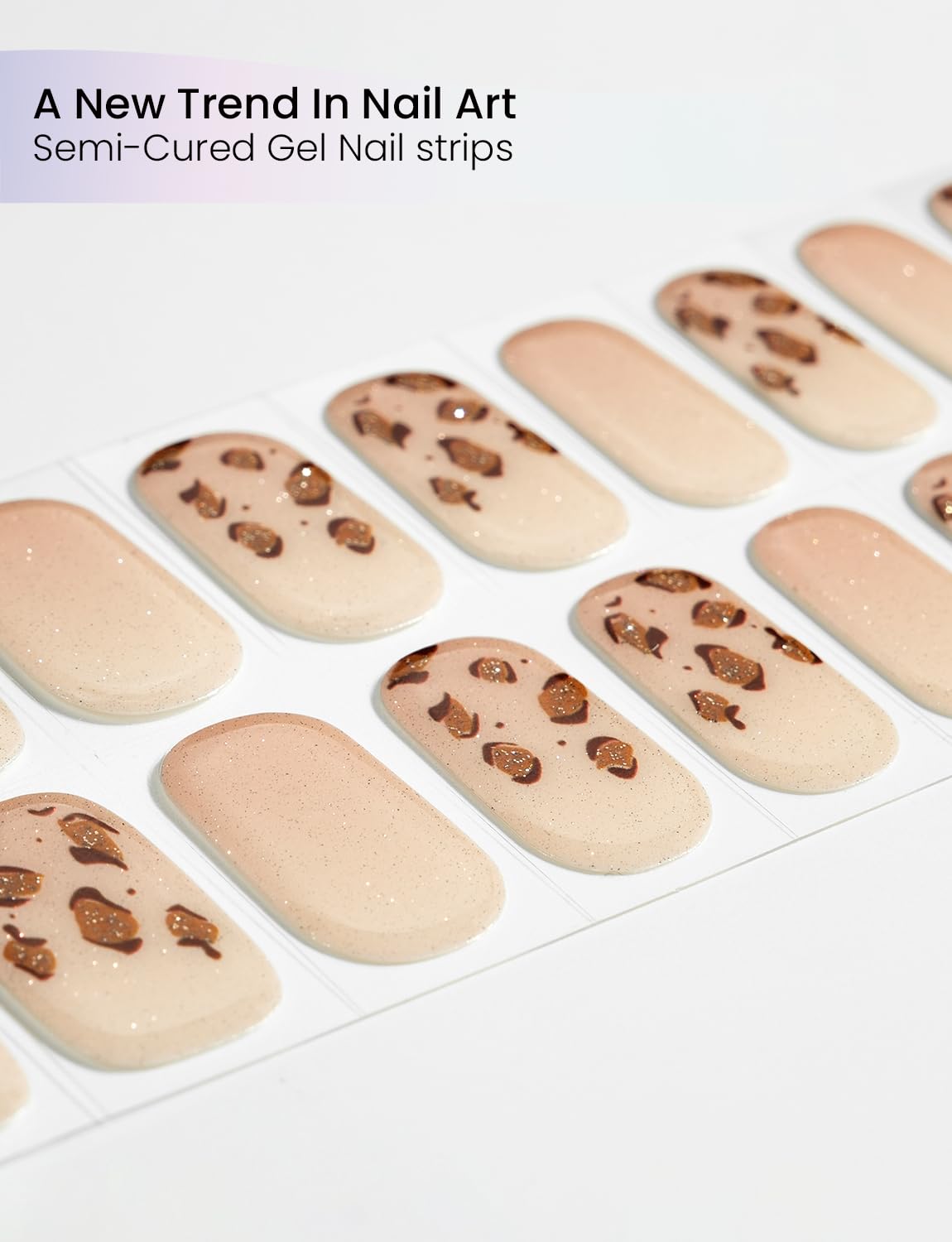 Oauee Semi Cured Gel Nail Strips | Built-In Gel Top Coat | UV Light Required | Salon Quality, Easy Application And Removal (Leopard Print)