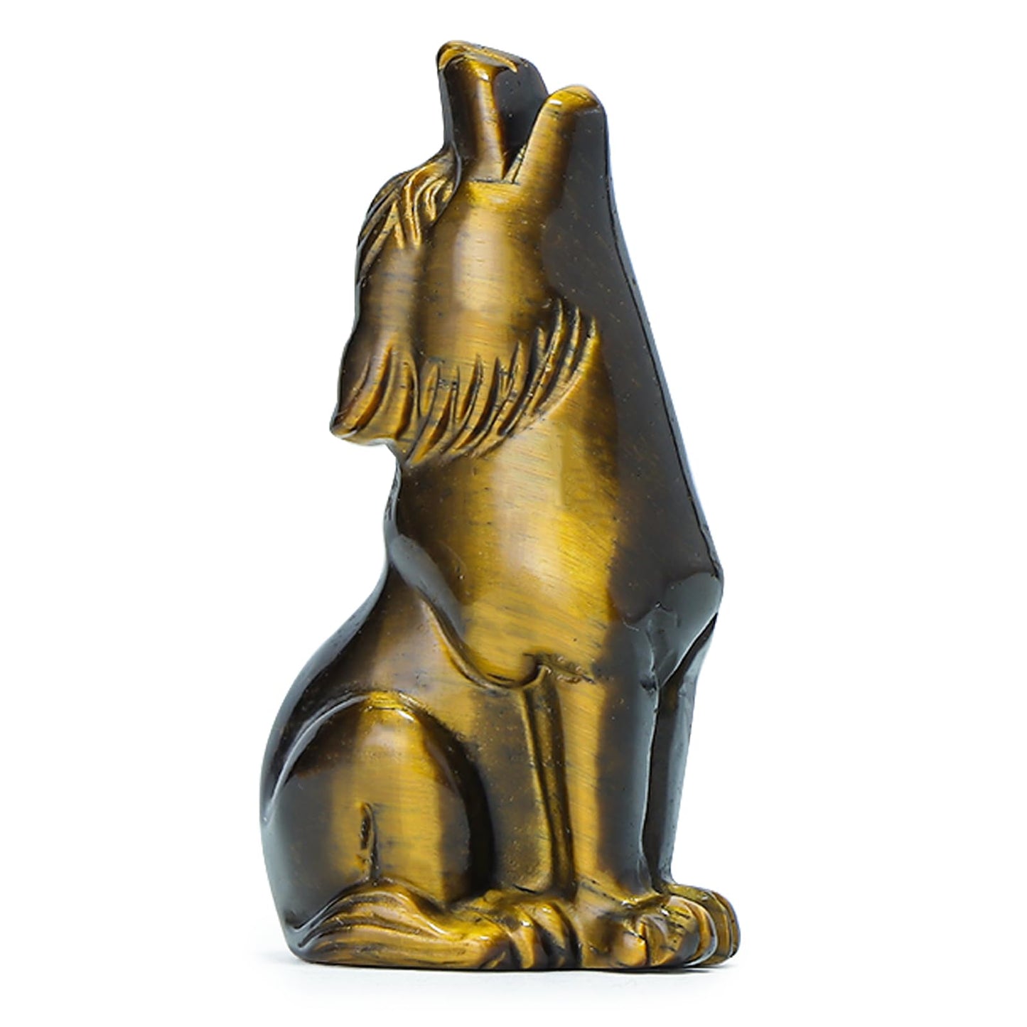 Artistone Yellow Tiger Eye Wolf Statue 2" Howling Wolves Figurine Ornament for Home Decor Healing Crystal Animal Sculpture with Gift Box