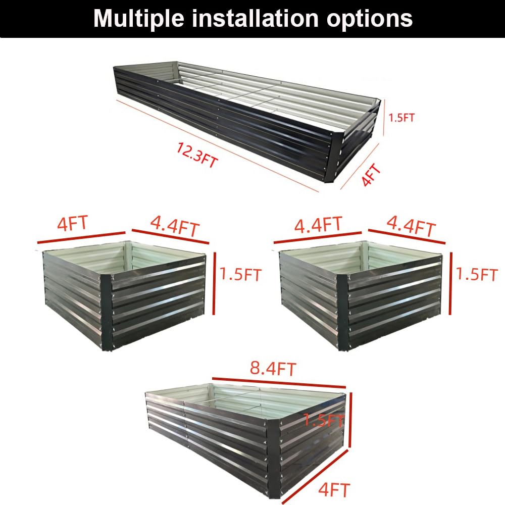 LLyFreira 12.3 * 4 * 1.5FT Galvanized Raised Garden Bed，Horticultural Planting Box, Large DIY Planting Boxes, Large Metal Flowerpot Steel Kit