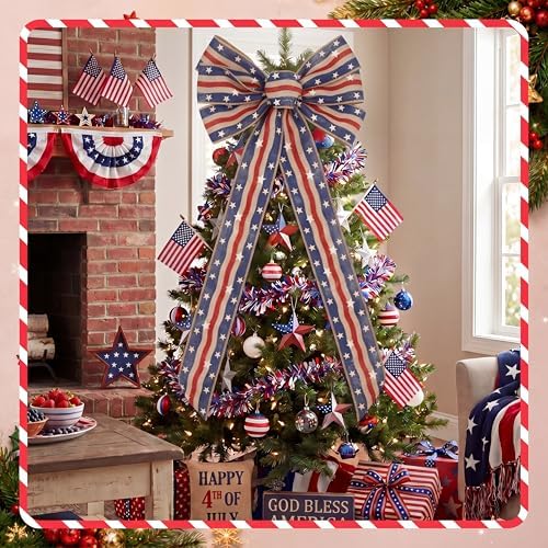 Gejoy 47 x 16 Inch Large Patriotic Bows Veterans Day Red White Blue Bows