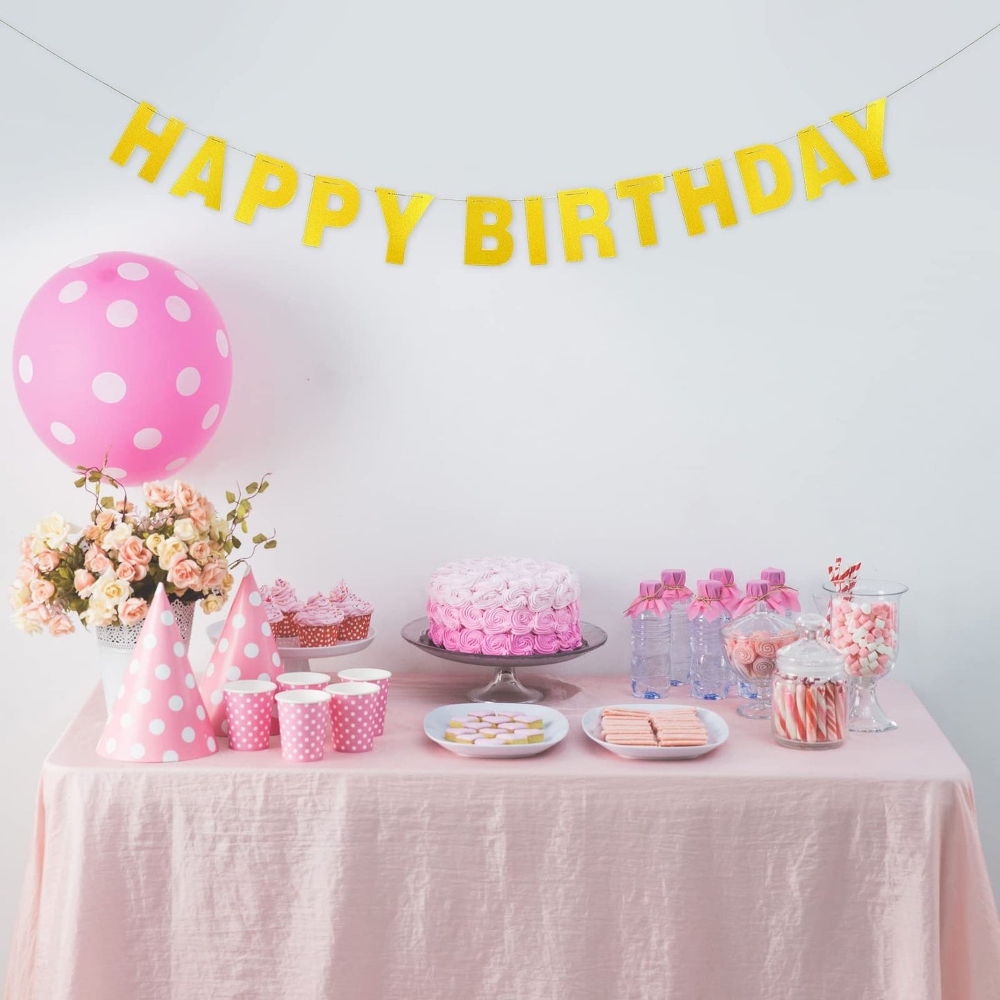 Blue Panda Custom Banner Kit - 126 Pieces, Gold Glitter, Letters A-Z & Numbers 0-9 with Stars, Hearts & 3 Strings - DIY Banner Gold, Create Your Own Garland & Personalized Party Decor