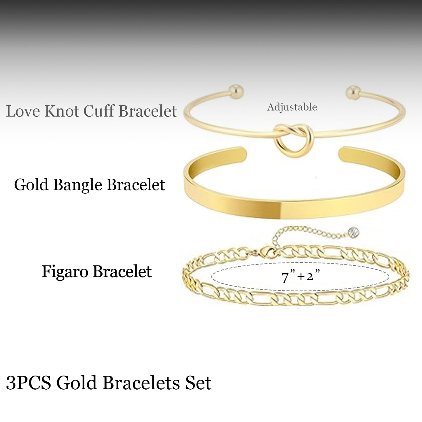HERIER Gold Bangle Bracelets Stack for Women Trendy 14K Gold Plated Figaro Chain Bracelets Set Jewelry for Women Non Tarnish