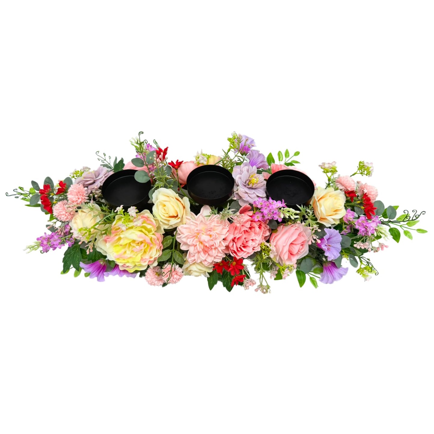 Svndlyn Candle Holder Centerpiece for Table Artificial Peonies Flowers,Rose Flowers and Morning Glory for Wedding Party Table Centerpieces Mixed Flowers Floral Arrangement Home Kitchen Decor