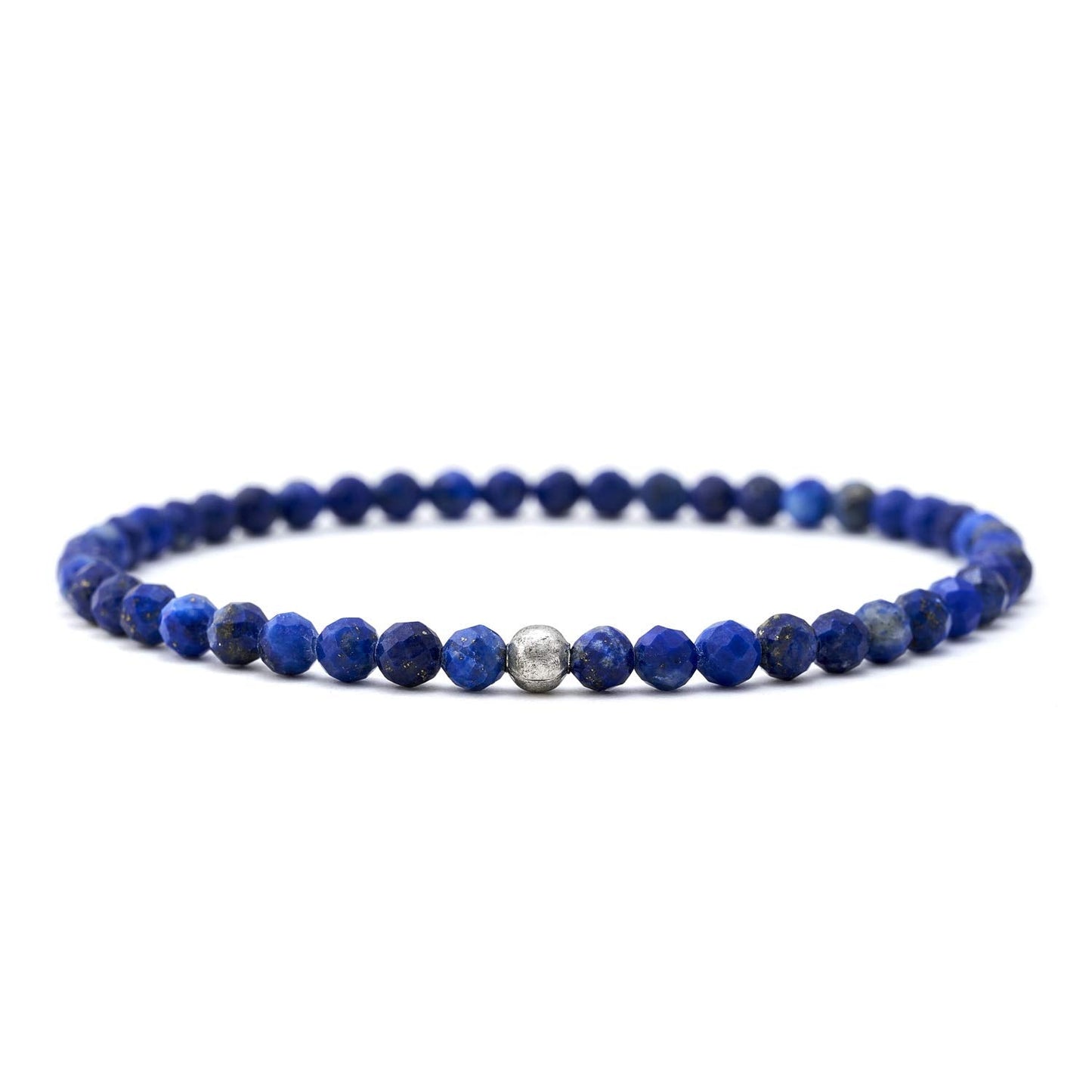 BERGERLIN Genuine lapis lazuli bracelet with 925 Sterling silver - real lapis lazuli bracelet with 4mm pearls, faceted - Size L