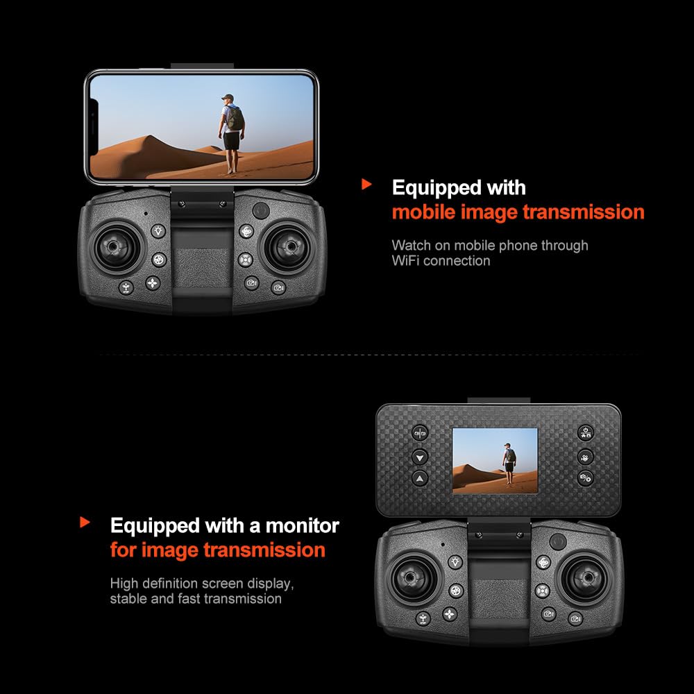 elecci A22 Drone with Screen Controller with SD card, 2 batteries, Brushless Motor, Optical Flow Localization, Active Obstacle Avoidance, with Black Outdoor Carrying Case.
