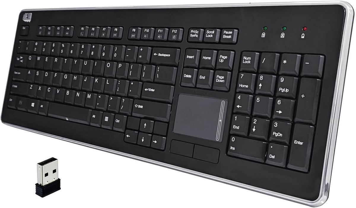 Adesso WKB-4400UB Wireless Desktop Touchpad Keyboard - 2.4GHz RF Wireless Technology, 104-Key Layout, Built-in Trackpad, Multimedia and Internet Hotkeys