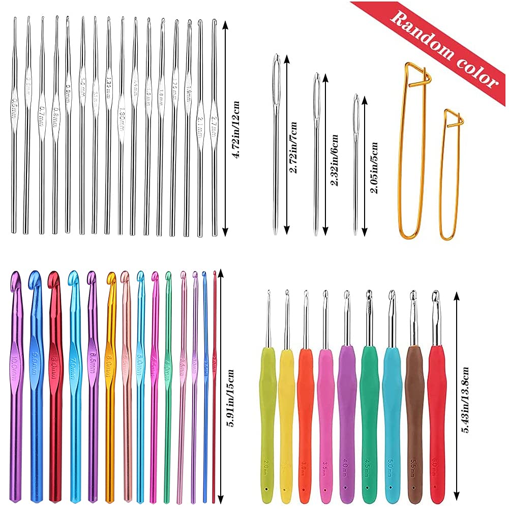 Mayboos 72 Pcs Crochet Hooks Set, Crochet Hooks Kit Plus Large Eye Blunt Needles Ergonomic Yarn Knitting Needles Marking Clips Tools Set with Crochet Needle Accessories