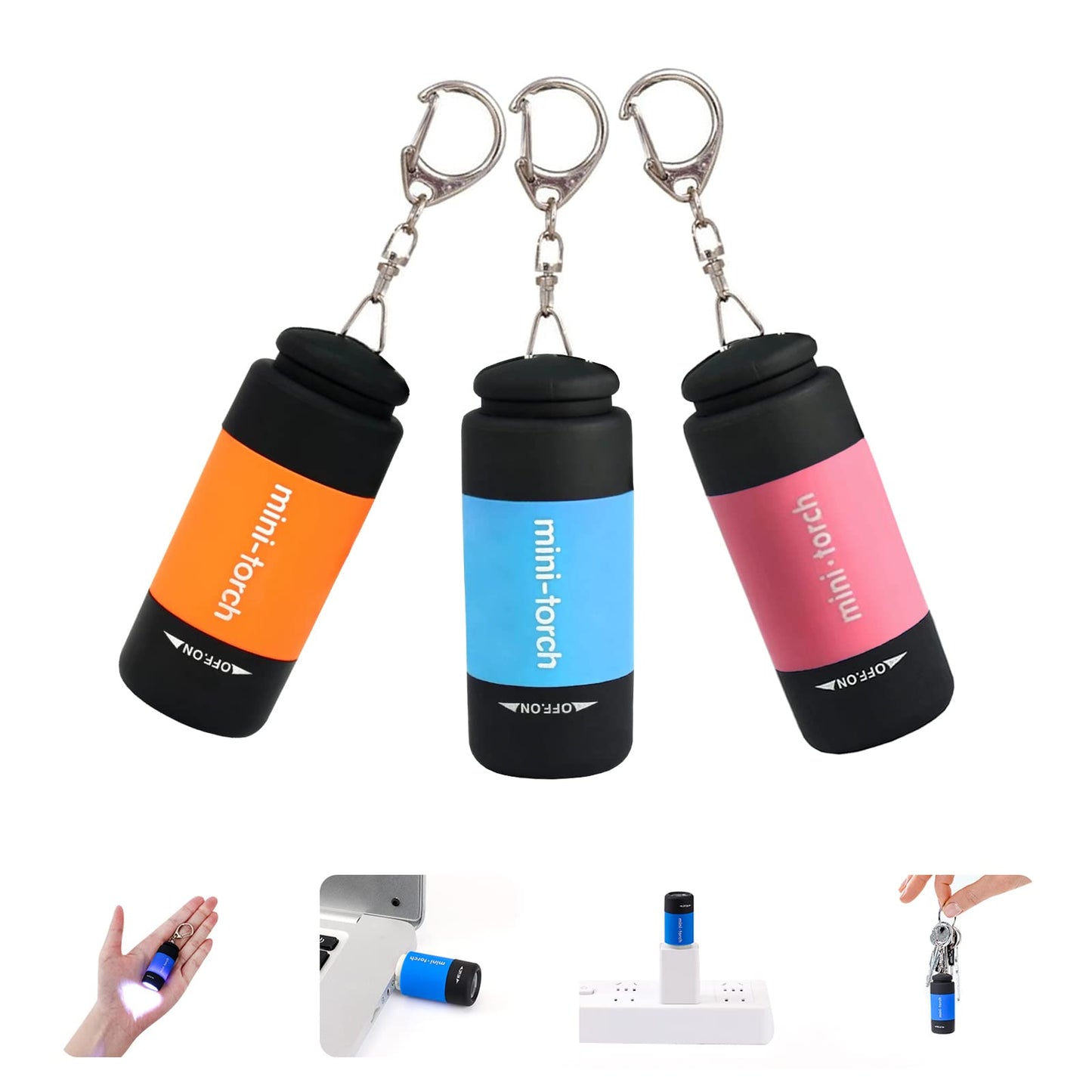 Tileon Mini Keychain Light,USB Rechargeable Keychain Flashlights 3 Pack Waterproof Small Flashlights for Emergency LED Tiny Flashlight Colorful Gift for Kids Students Family