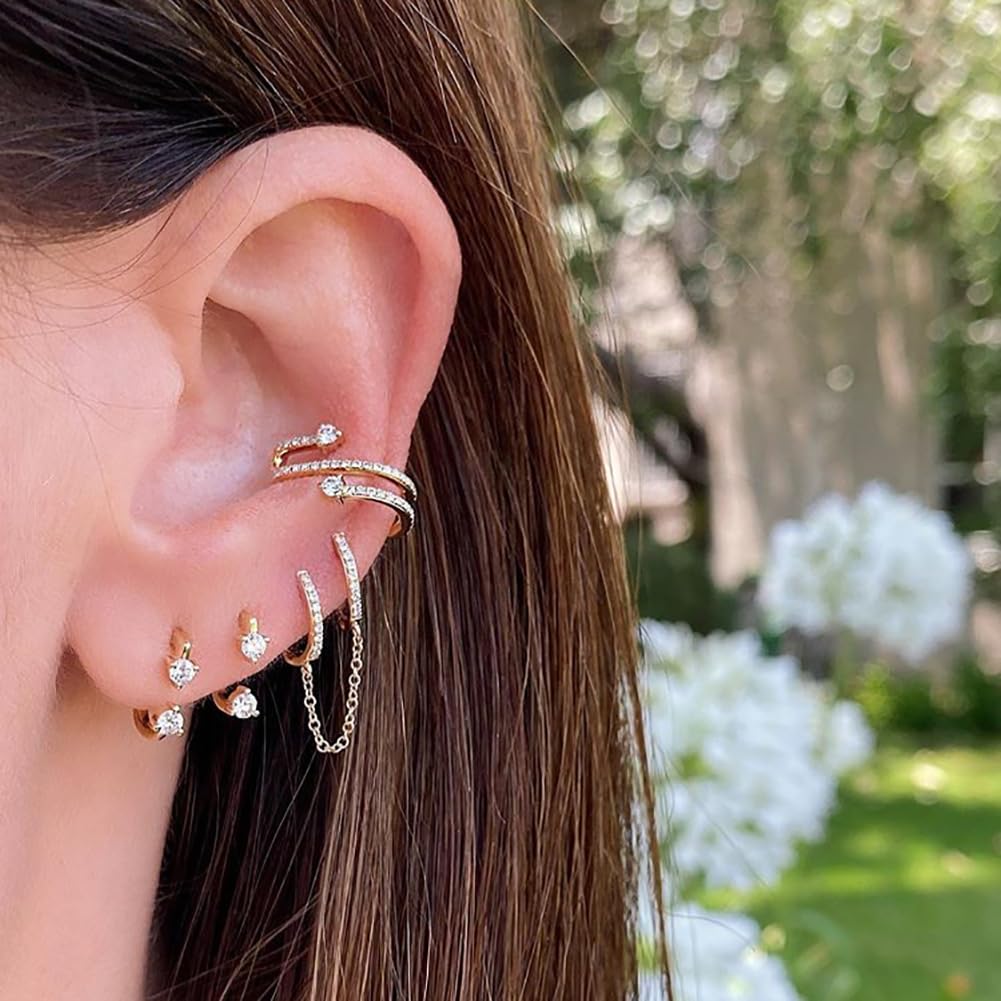 Obidos 14K Gold Plated Cubic Zirconia Ear Jacket Statement Earrings for Women | Front & Back Stud Earring Jackets