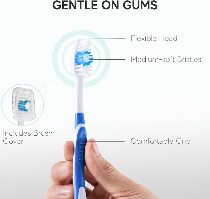 4 Pack Toothbrushes for Adults - Individually Wrapped Medium Bristle Toothbrushes with Covers - Blue - Convenient & Affordable Dental Care for Travel, Hotels, Airbnb, Missions & More